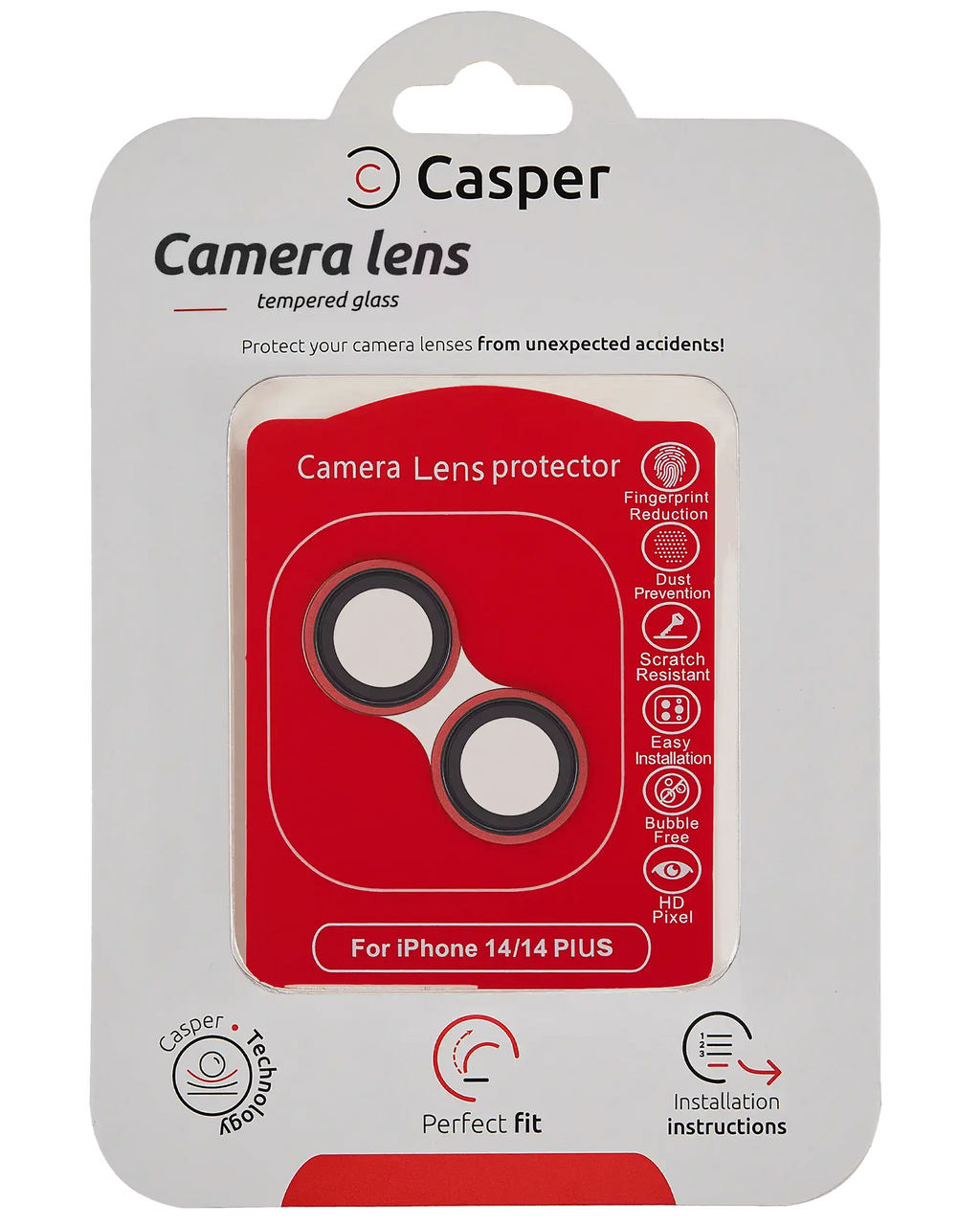 Casper Camera Lens Protector for iPhone 14 / 14 Plus (Red) (Clear)