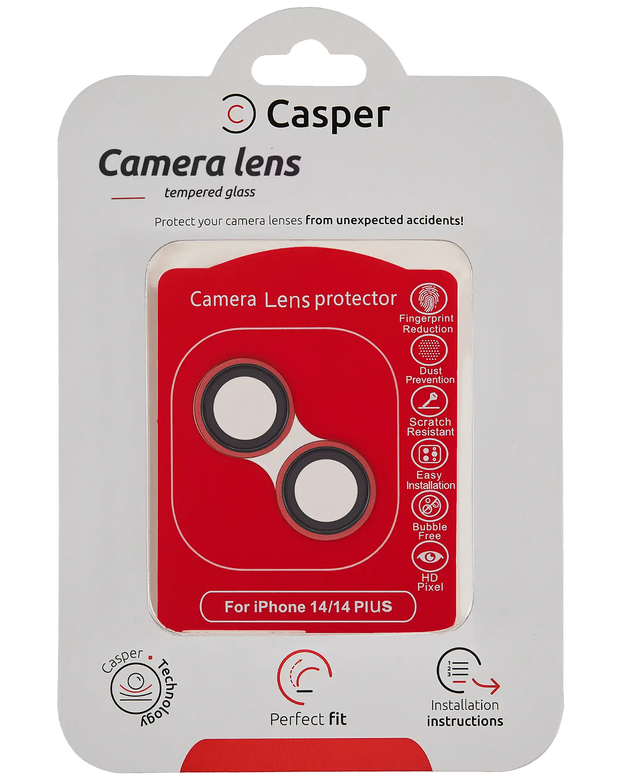 Casper Camera Lens Protector for iPhone 14 / 14 Plus (Red) (Clear)