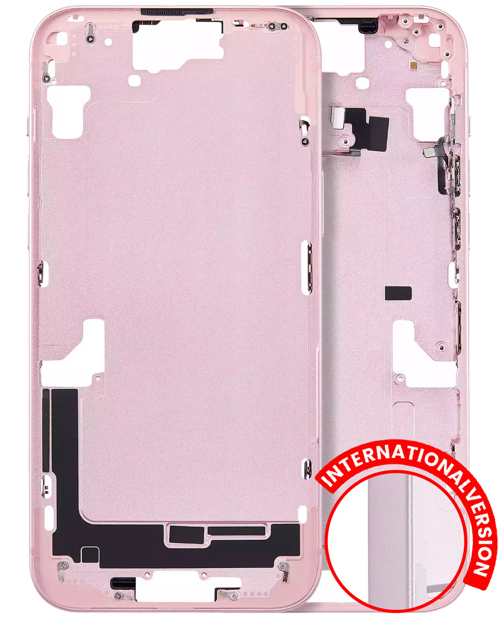 Midframe/Rahmen mit Kleinteilen für iPhone 15 Plus (Aftermarket Plus, Pink)
