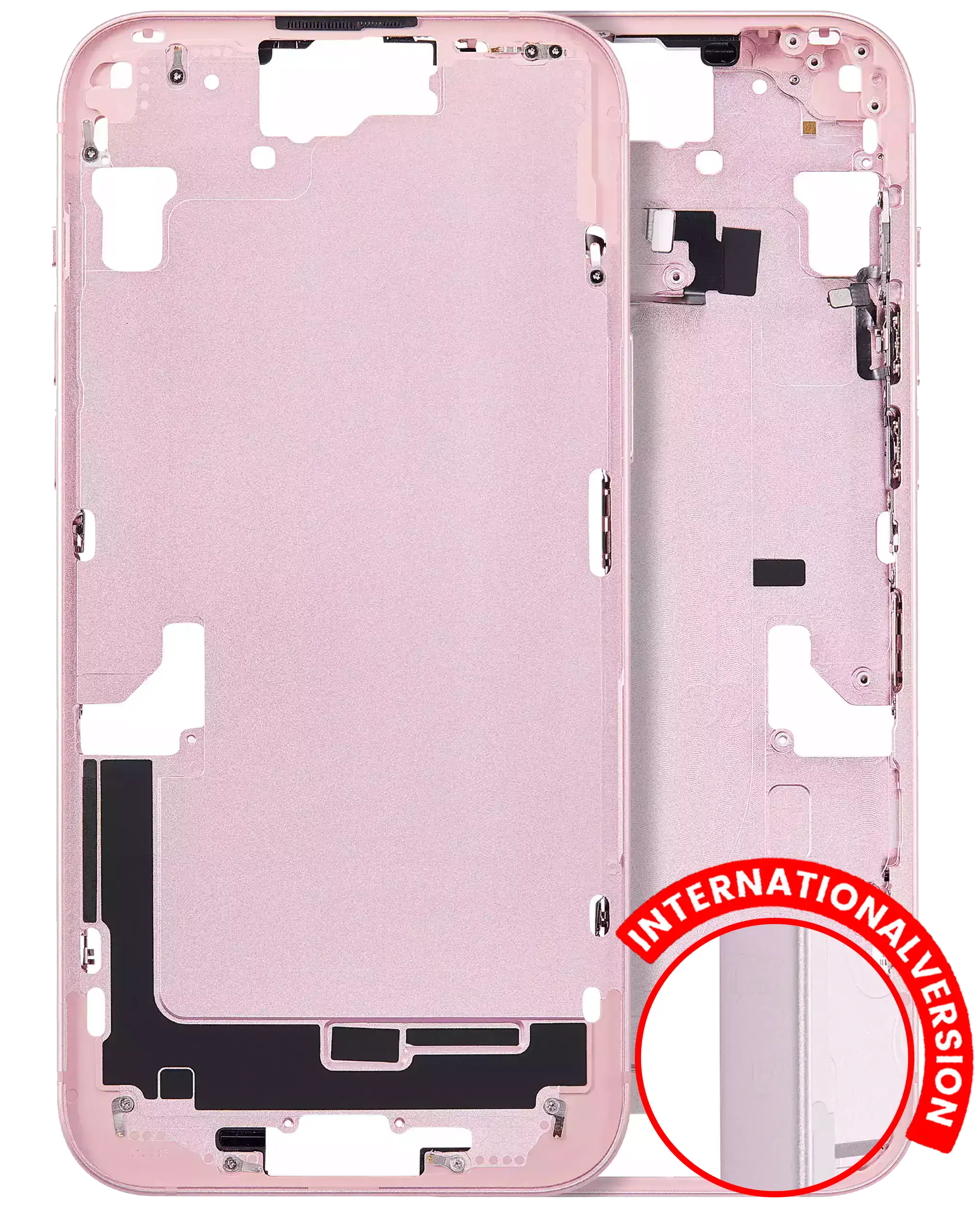 Midframe/Rahmen mit Kleinteilen für iPhone 15 Plus (Aftermarket Plus, Pink)