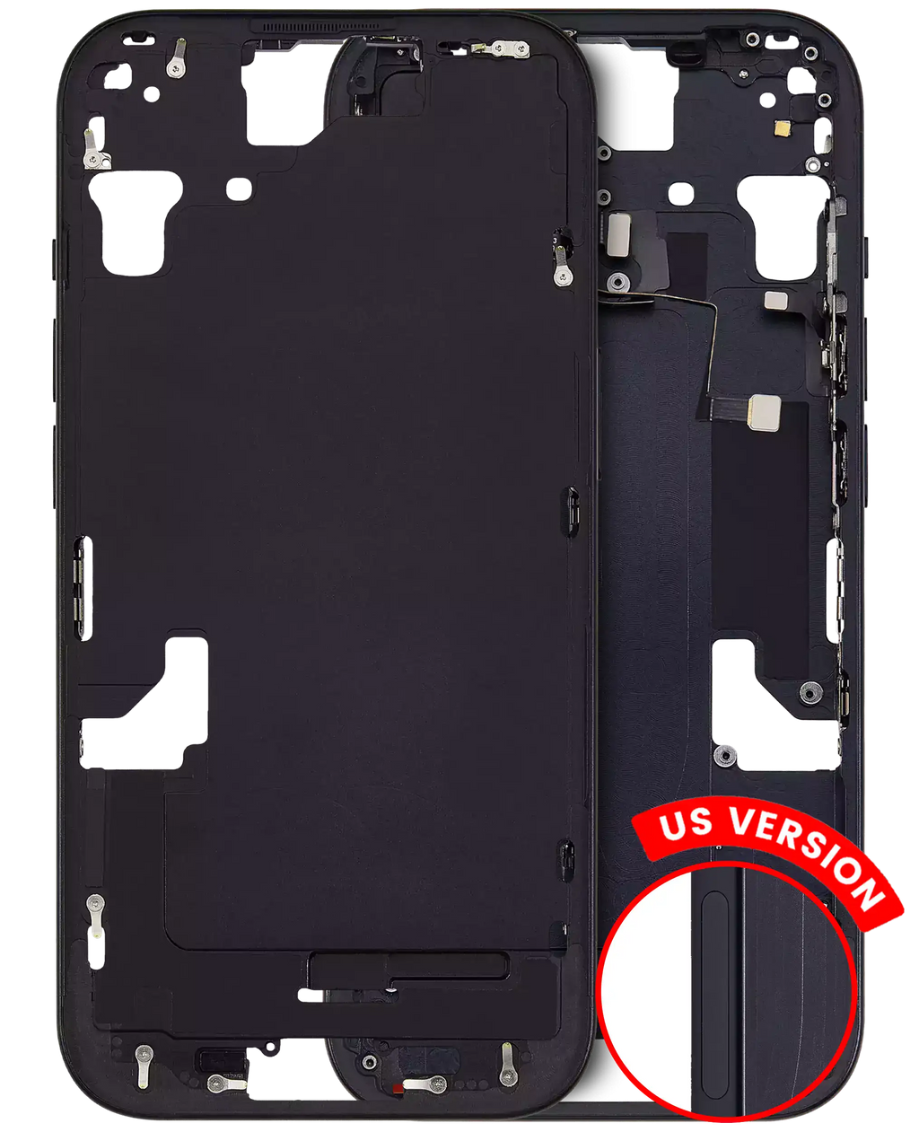 Midframe/Rahmen mit Kleinteilen für iPhone 15 US Schwarz Aftermarket Plus