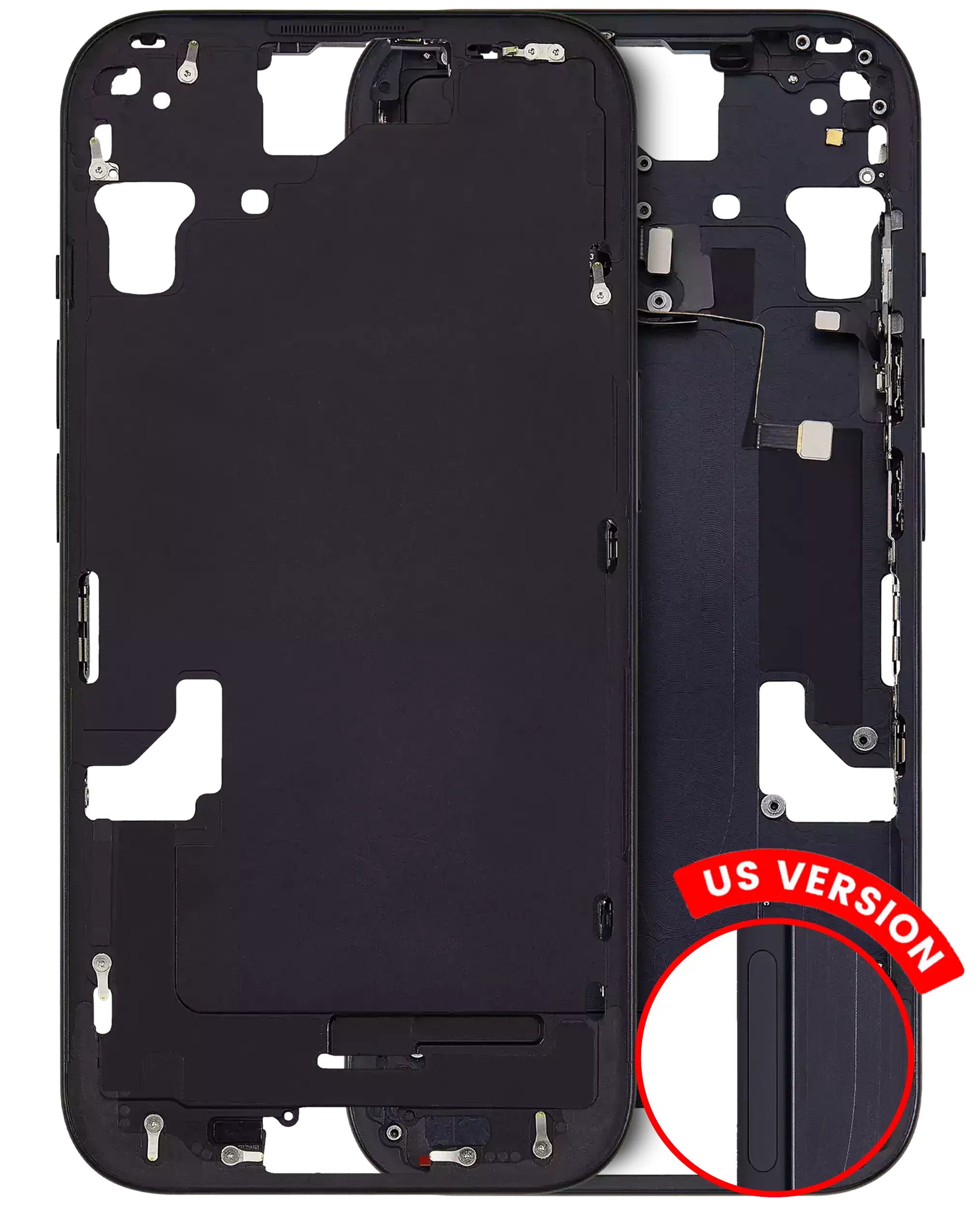 Midframe/Rahmen mit Kleinteilen für iPhone 15 US Schwarz Aftermarket Plus