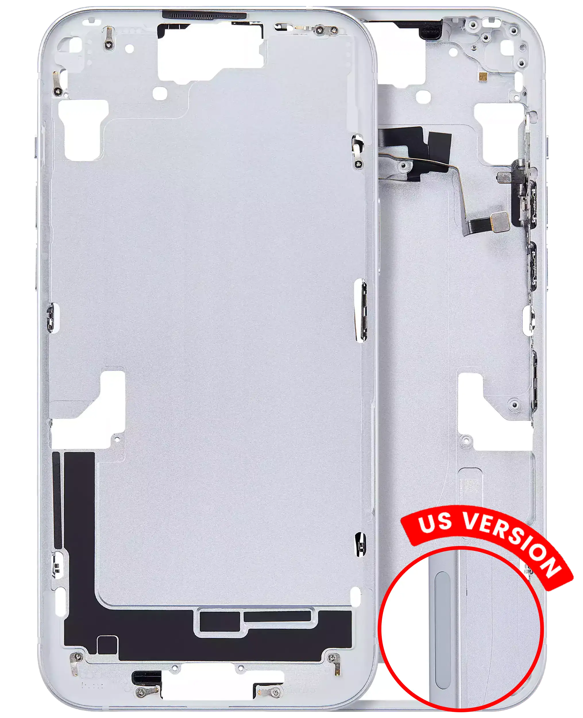 iPhone 15 Plus Midframe/Rahmen mit Kleinteilen US Aftermarket Plus Blau