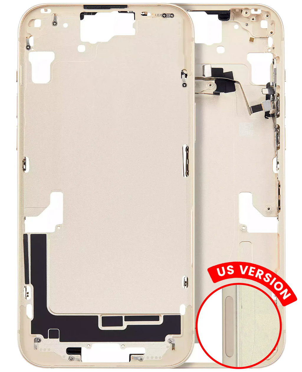 Midframe/Rahmen mit Kleinteilen für iPhone 15 Plus Gelb (Aftermarket Plus)