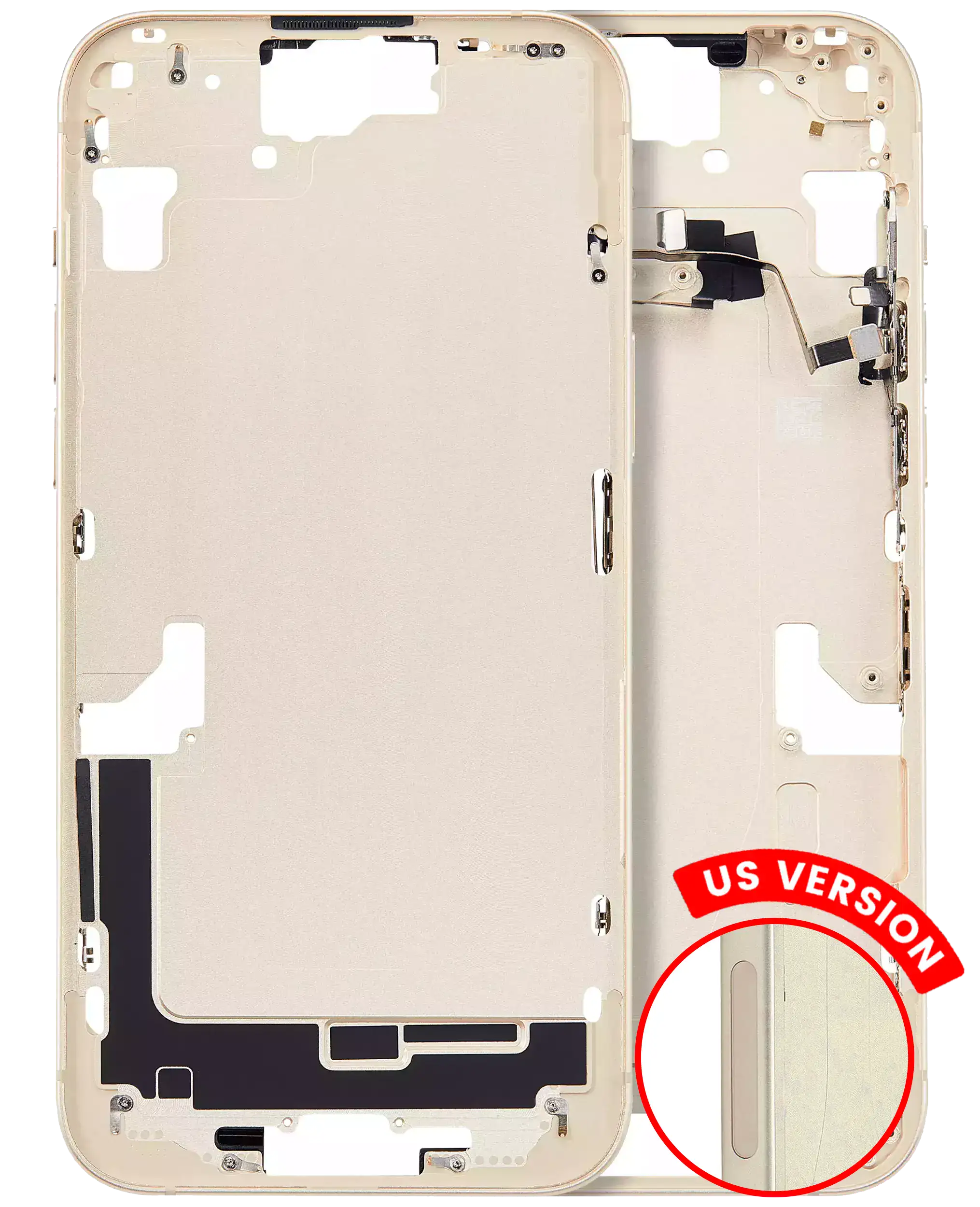 Midframe/Rahmen mit Kleinteilen für iPhone 15 Plus Gelb (Aftermarket Plus)