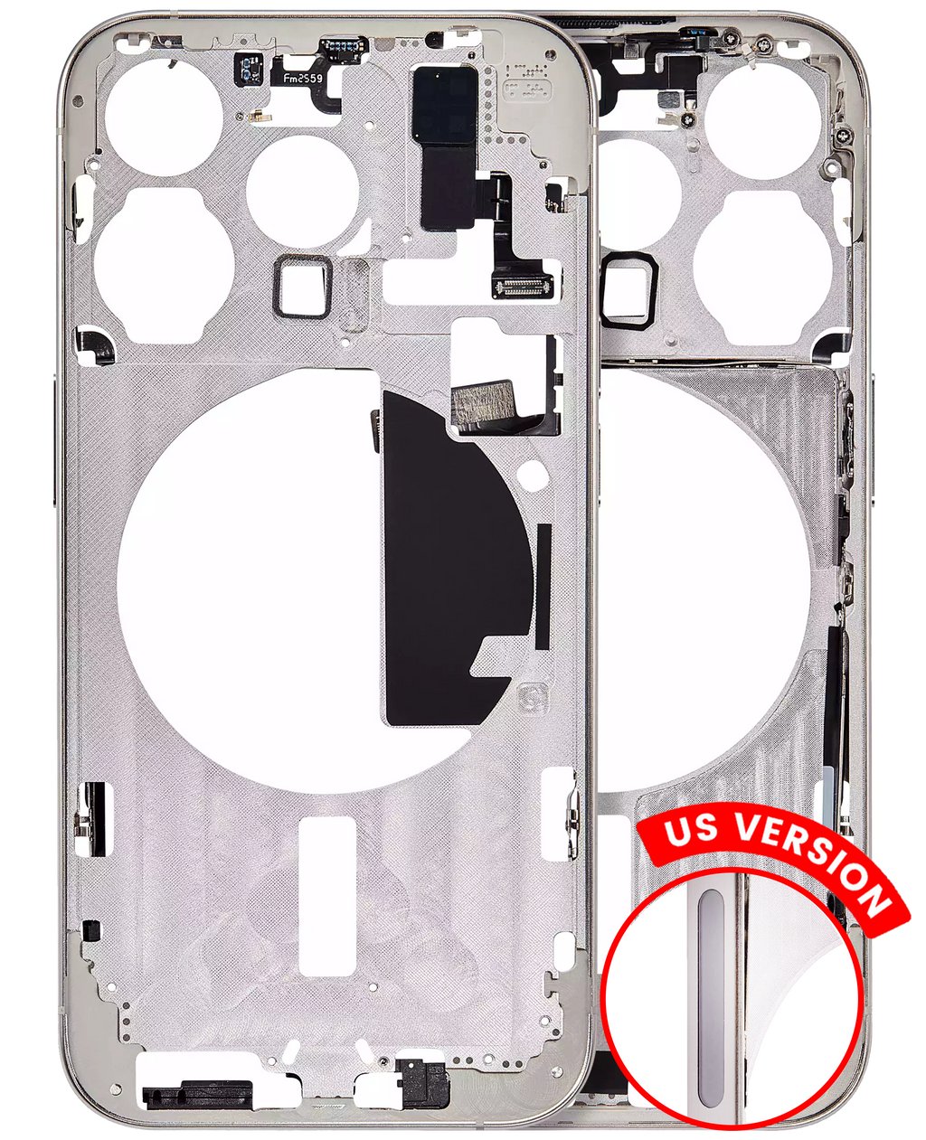 iPhone 15 Pro Midframe/Rahmen m. Kleinteilen US Weiß Titanium Plus