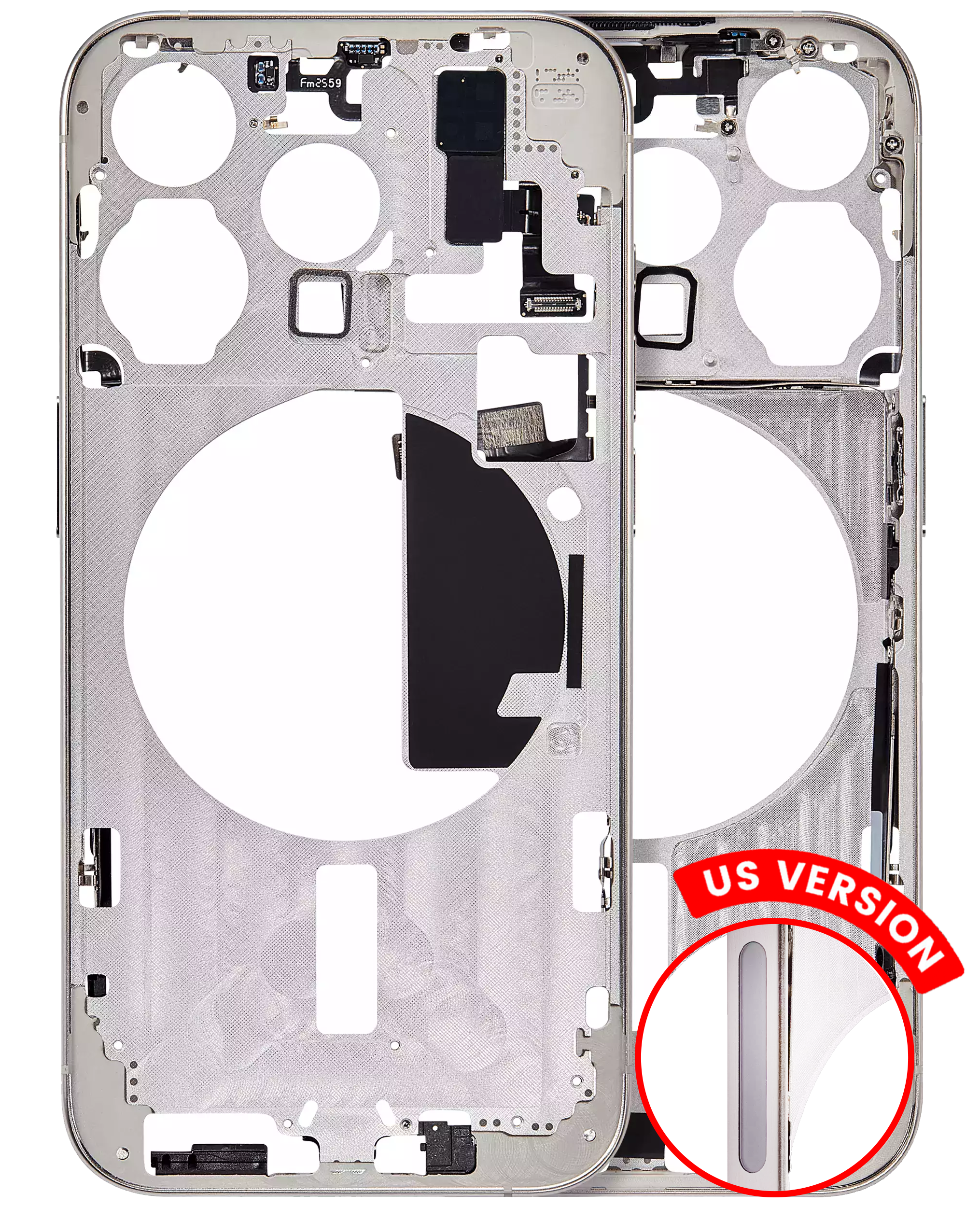 iPhone 15 Pro Midframe/Rahmen m. Kleinteilen US Weiß Titanium Plus