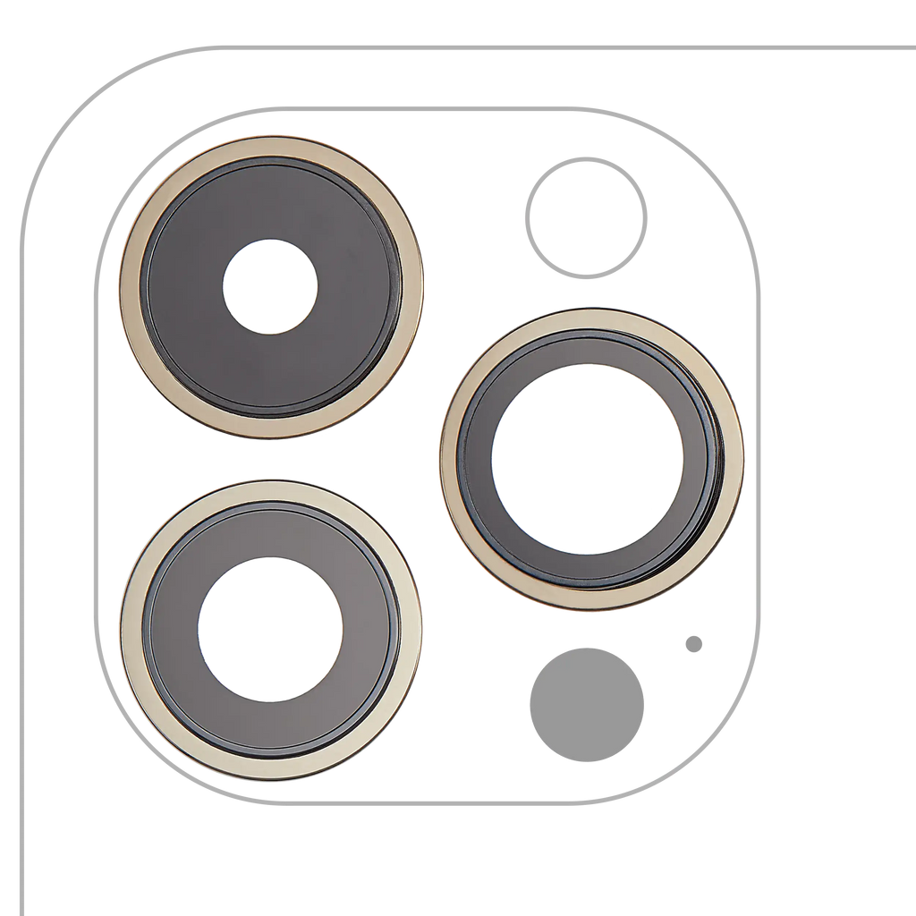 iPhone 14 Pro/ProMax Hinterlinse m. Rahmen & Halterung (Gold 3tlg Premium)