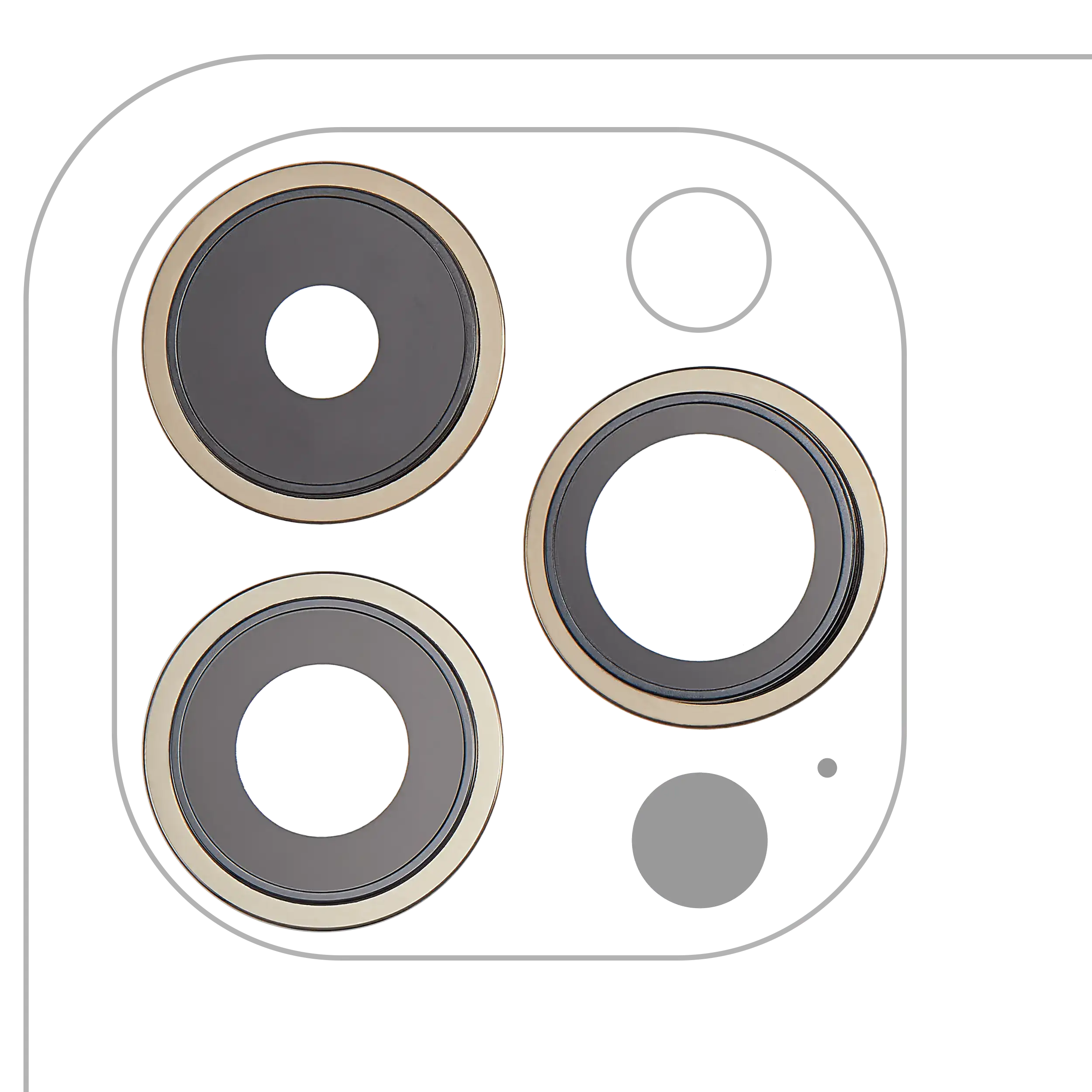iPhone 14 Pro/ProMax Hinterlinse m. Rahmen & Halterung (Gold 3tlg Premium)