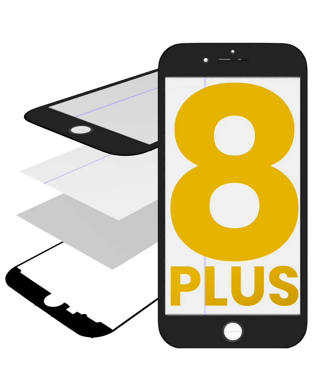 Glas mit Rahmen / OCA / Polarisator vorinstalliert für iPhone 8 Plus (Schwarz)