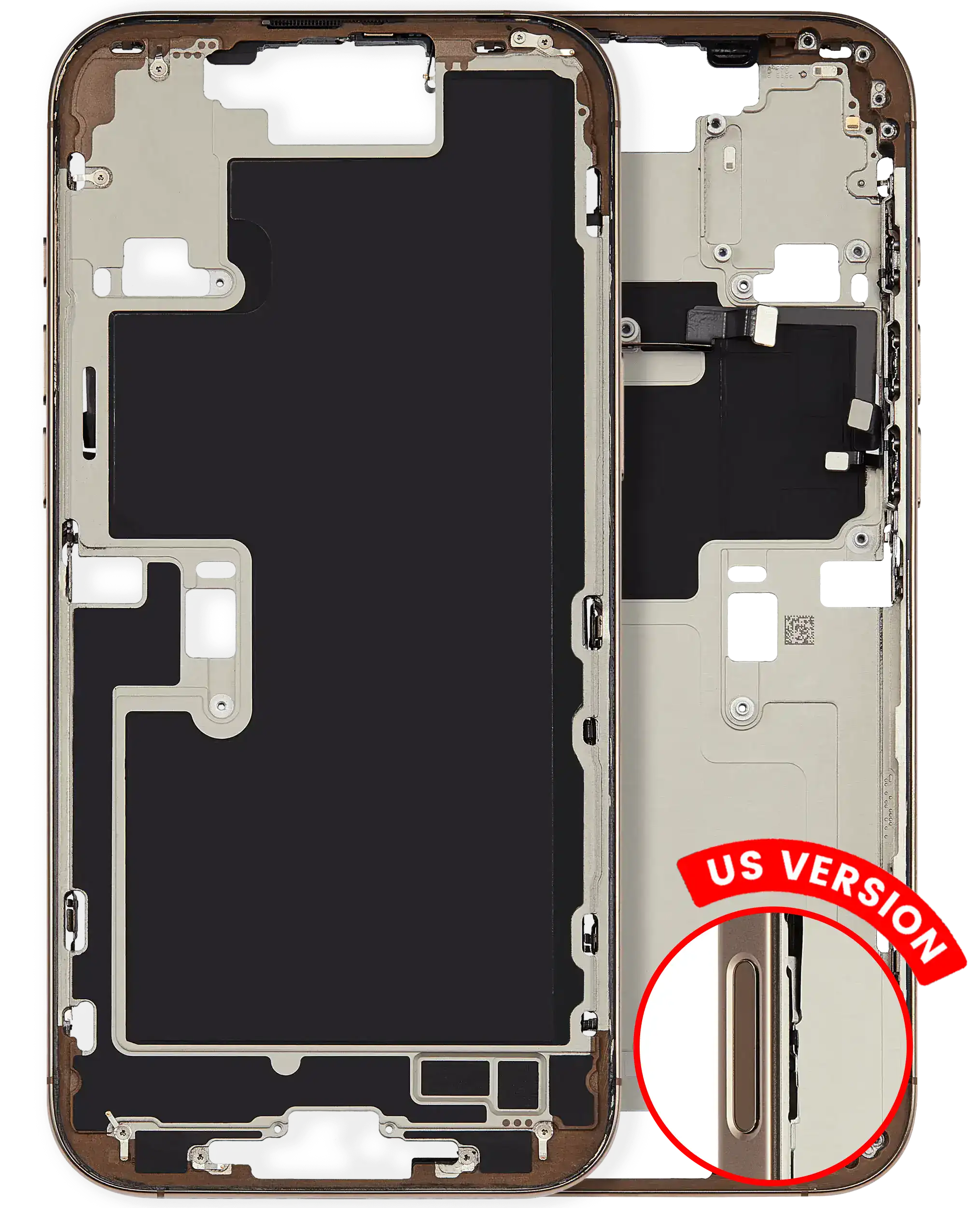 Midframe/Frame with Small Parts for iPhone 16 Pro Max (US Version) (Used OEM Pull, Quality A) (Desert Titanium)