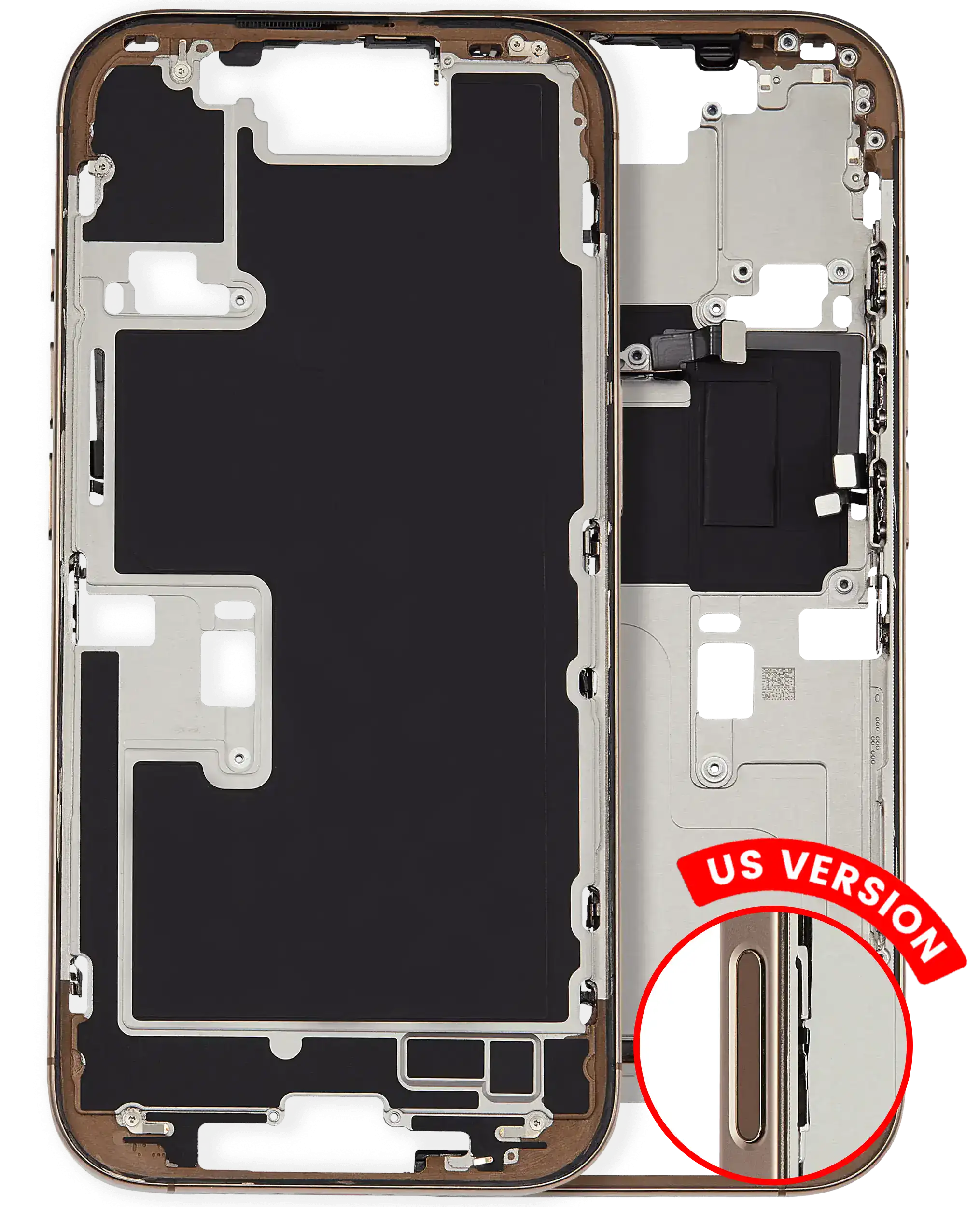 Midframe/Frame with Small Parts for iPhone 16 Pro (US Version) – Desert Titanium – Used OEM Pull, Quality A