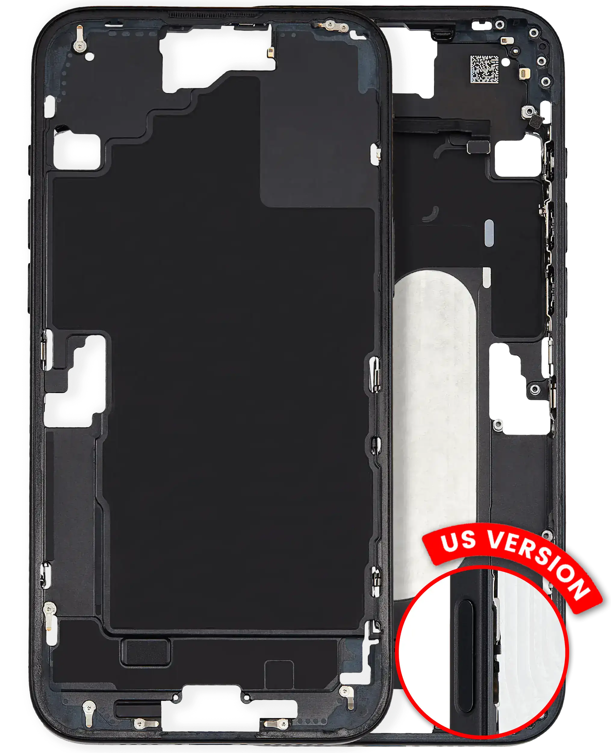 Midframe/Bezel with Small Parts for iPhone 16 Plus (US Version) (Used OEM Pull, Grade A) (Black)