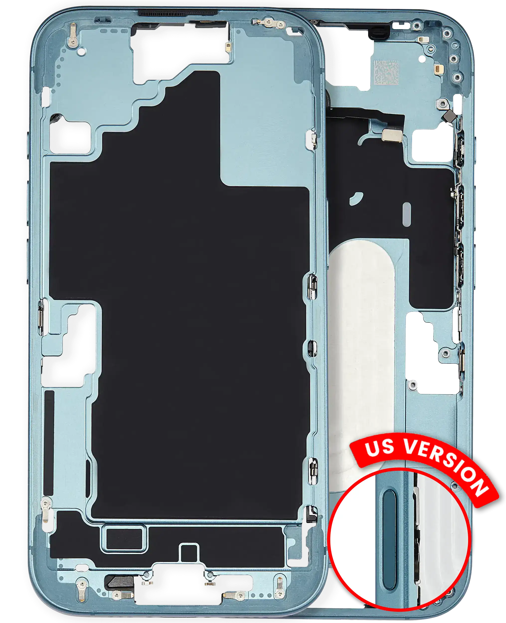 Midframe/Frame with Small Parts for iPhone 16 (US Version) (Used OEM Pull, Grade A) (Teal)
