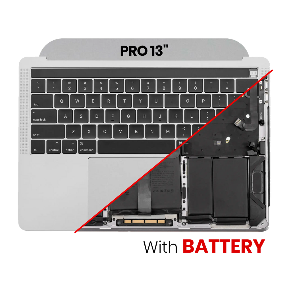 Top Case with Battery and Keyboard for MacBook Pro 13" A1989 (2018-2019) (US Keyboard) (used OEM removal, Grade A) (Silver)