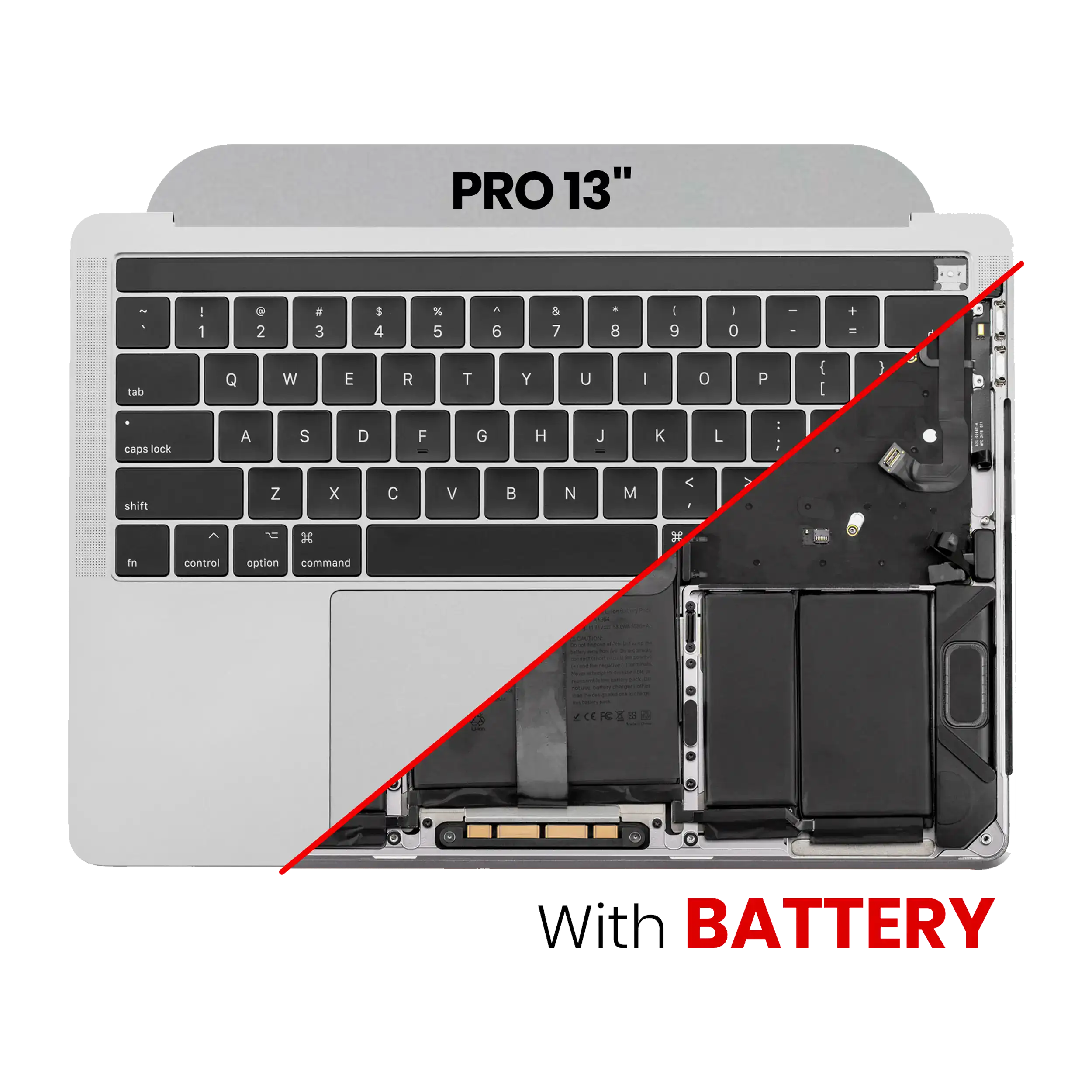 Top Case with Battery and Keyboard for MacBook Pro 13" A1989 (2018-2019) (US Keyboard) (used OEM removal, Grade A) (Silver)