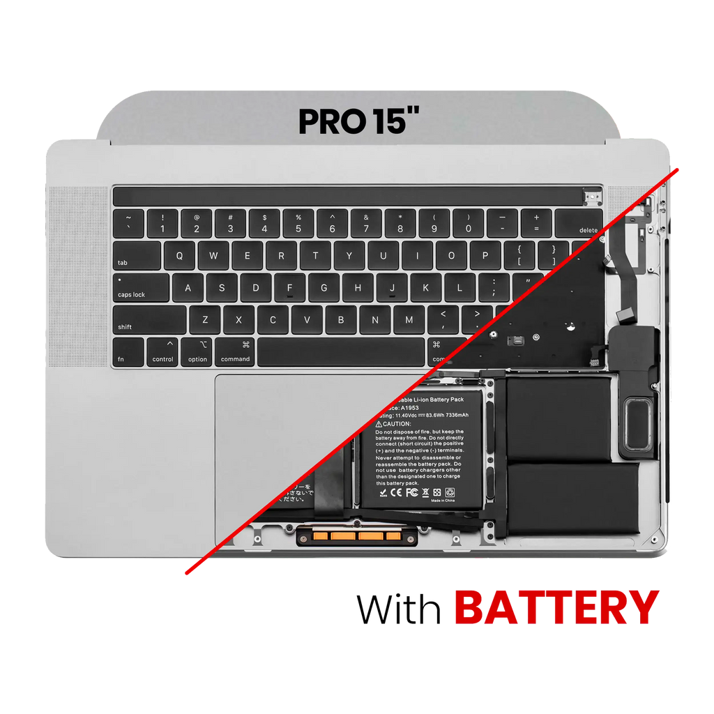 Top Case (with battery and keyboard) for MacBook Pro 15" A1990 (2018-2019) (US English) (used OEM pull, Grade B/C) (Space Gray)