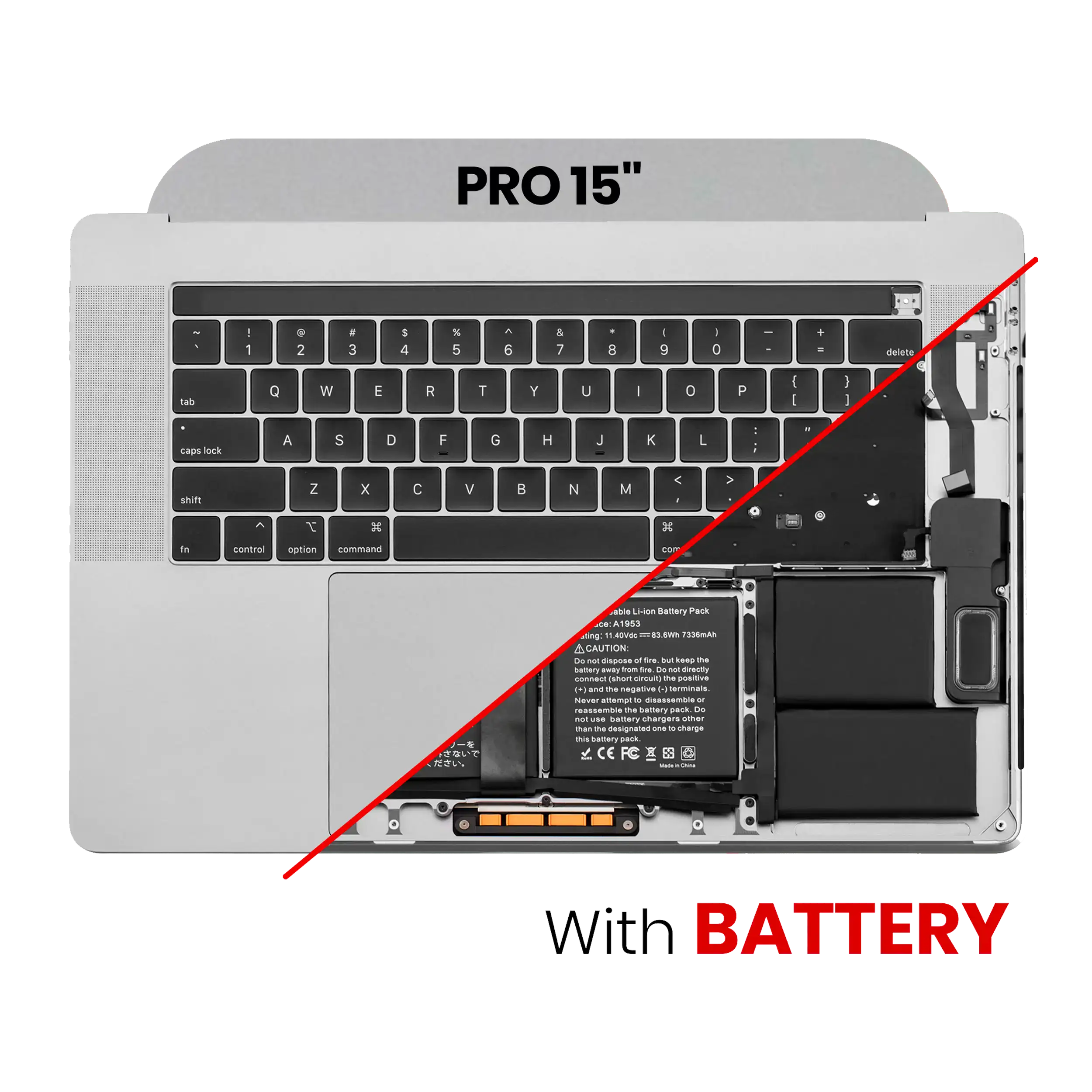 Top Case (with battery and keyboard) for MacBook Pro 15" A1990 (2018-2019) (US English) (used OEM pull, Grade B/C) (Space Gray)