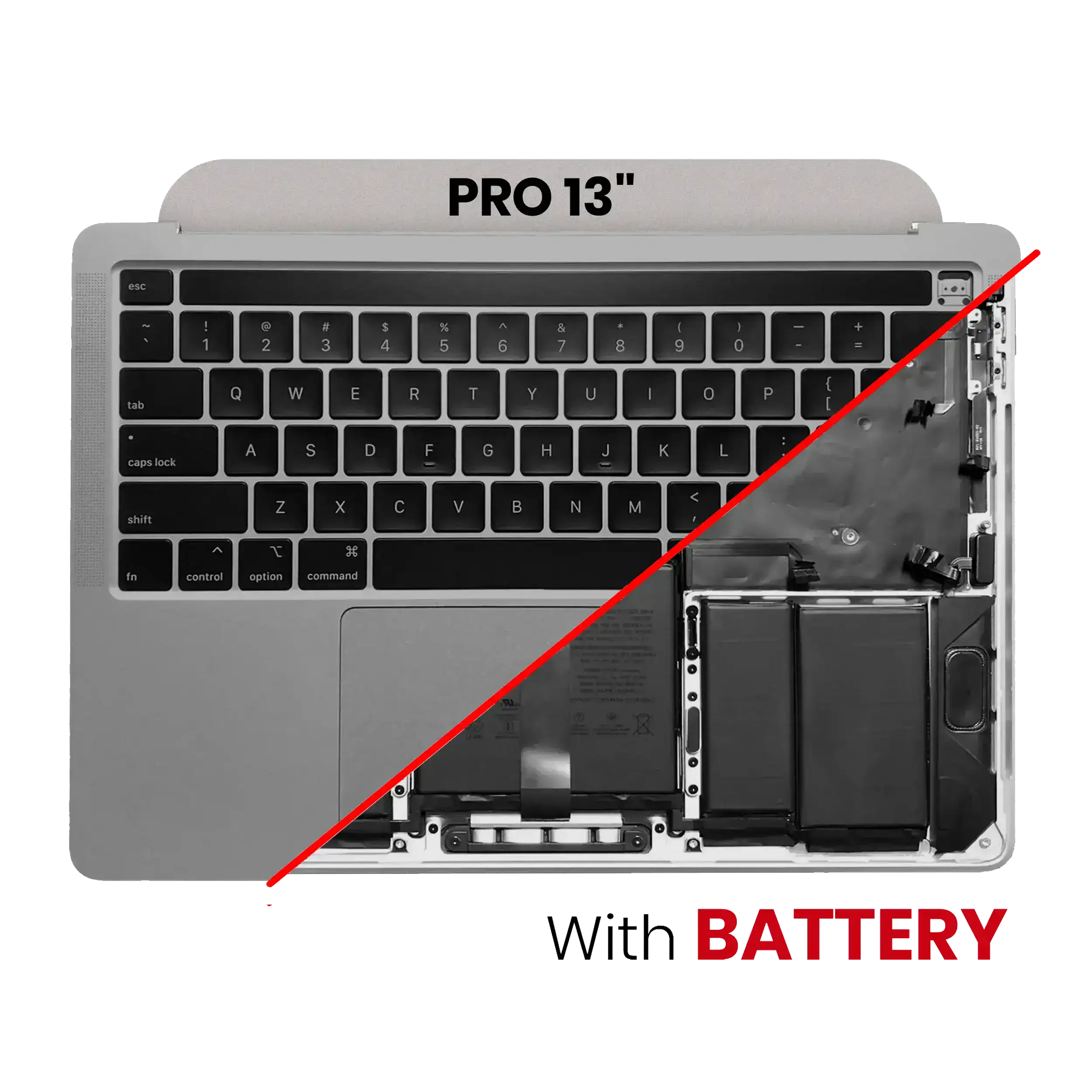 Top case with battery and keyboard for MacBook Pro 13" A2251 (2020) (US keyboard) (used OEM pull, B quality) (Space Gray)