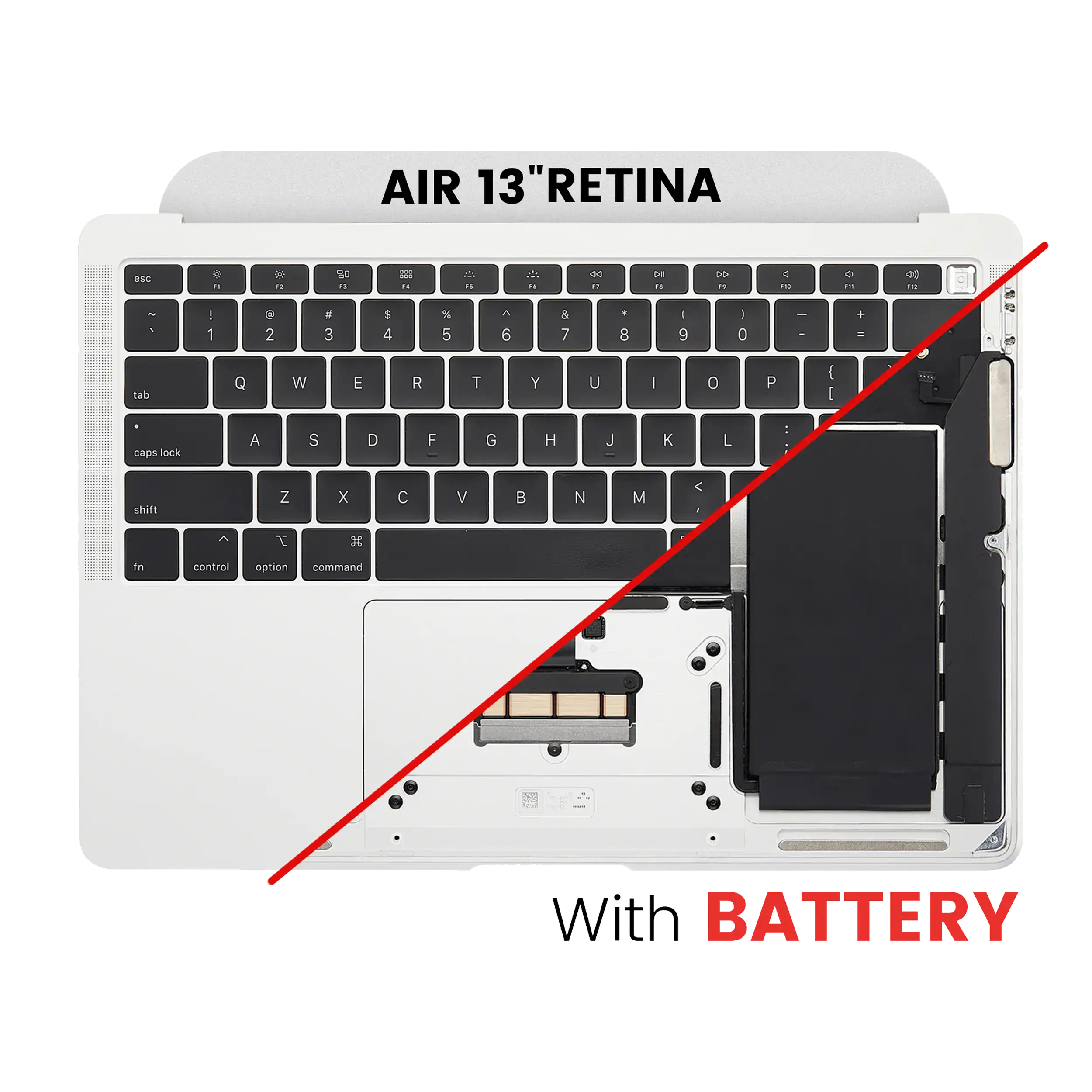 Top Case with Keyboard & Battery for MacBook Air 13" A1932 (2018/2019) US-English used OEM removal, Grade B (Silver)