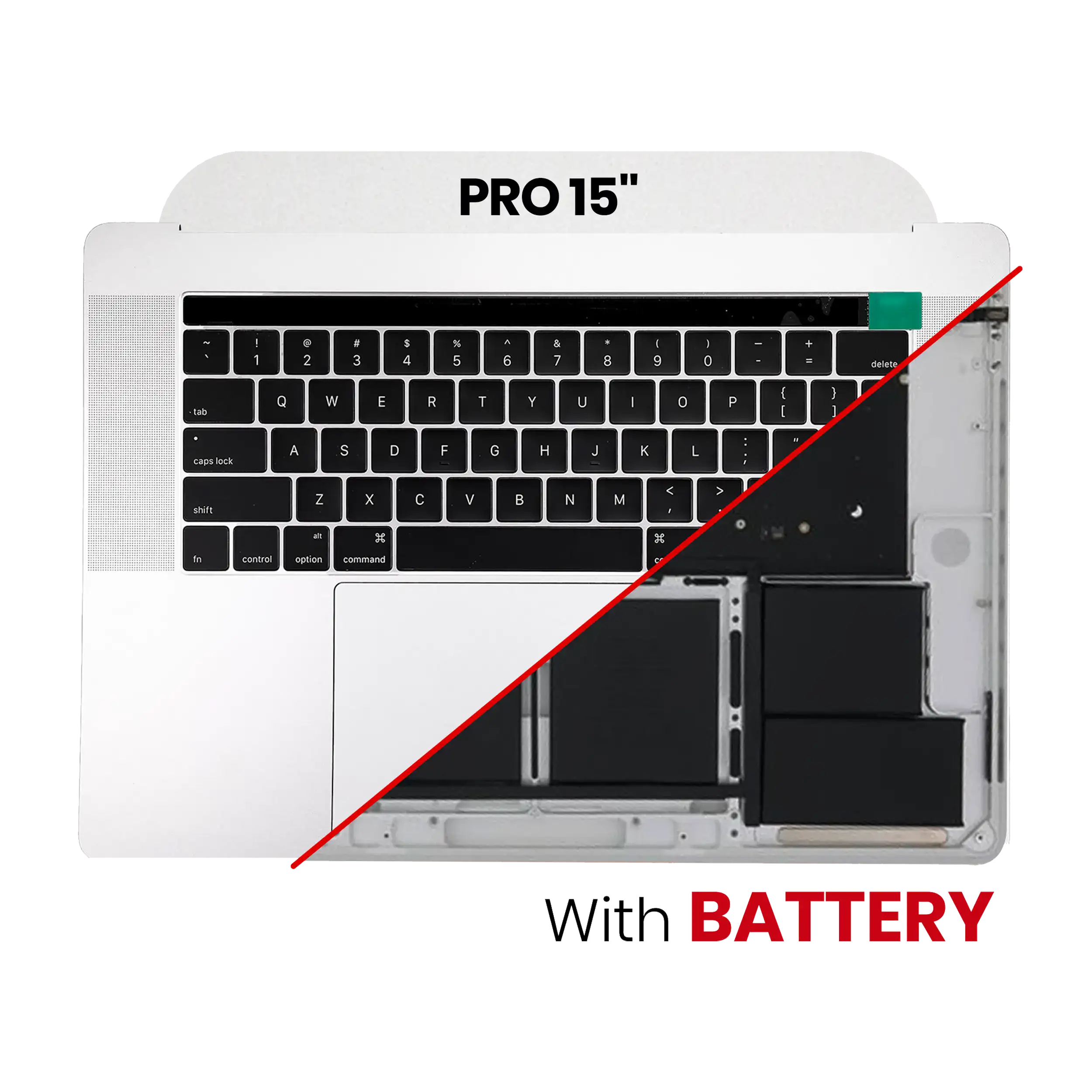 Topcase with Battery and Keyboard for MacBook Pro 15" A1707 (2016-2017) (US Keyboard) (Used OEM Pull, Quality B/C) (Silver)