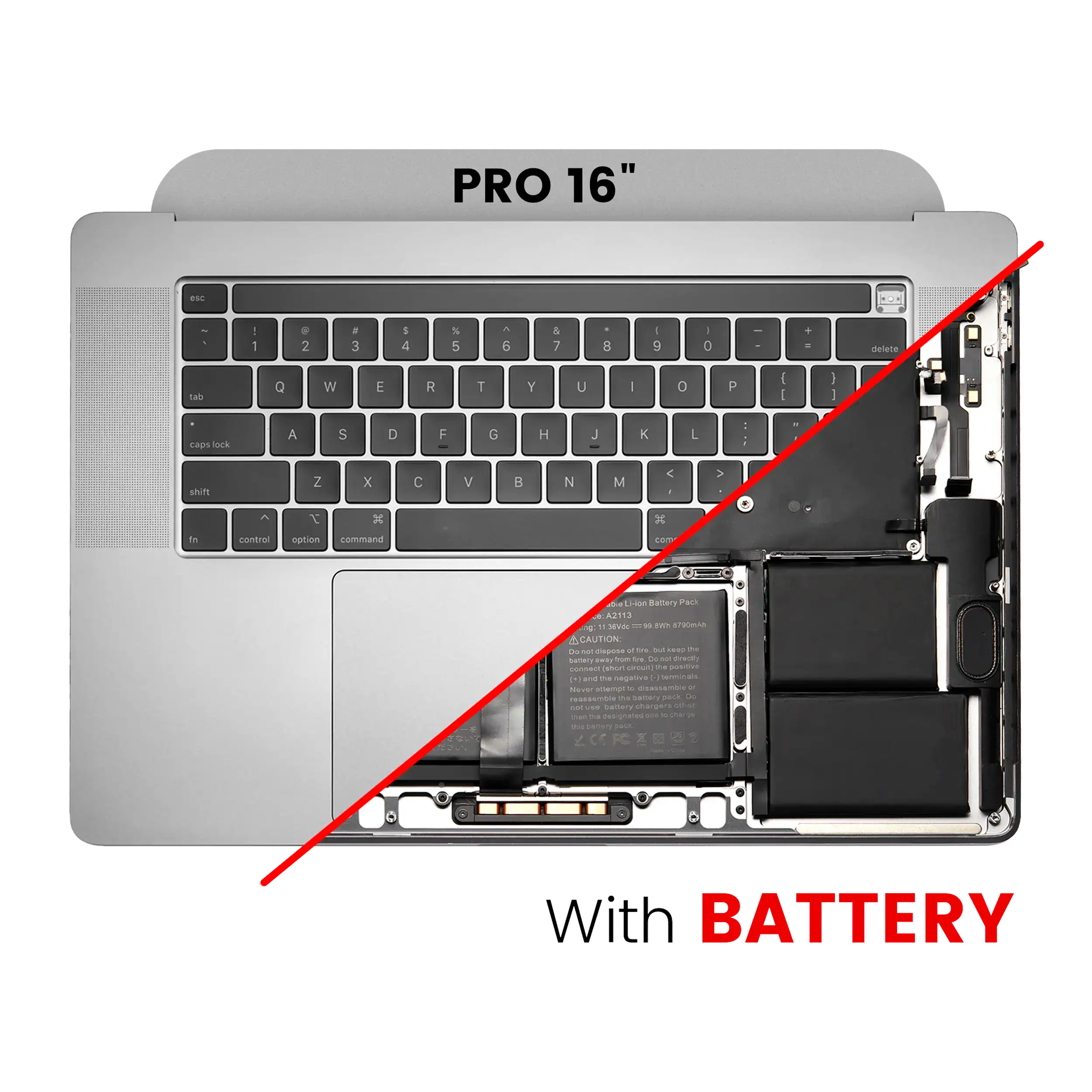 Top Case with Battery and Keyboard for MacBook Pro 16 inch (A2141, Mid 2019) - US Keyboard - Used OEM Pull, Quality B/C - Space Gray
