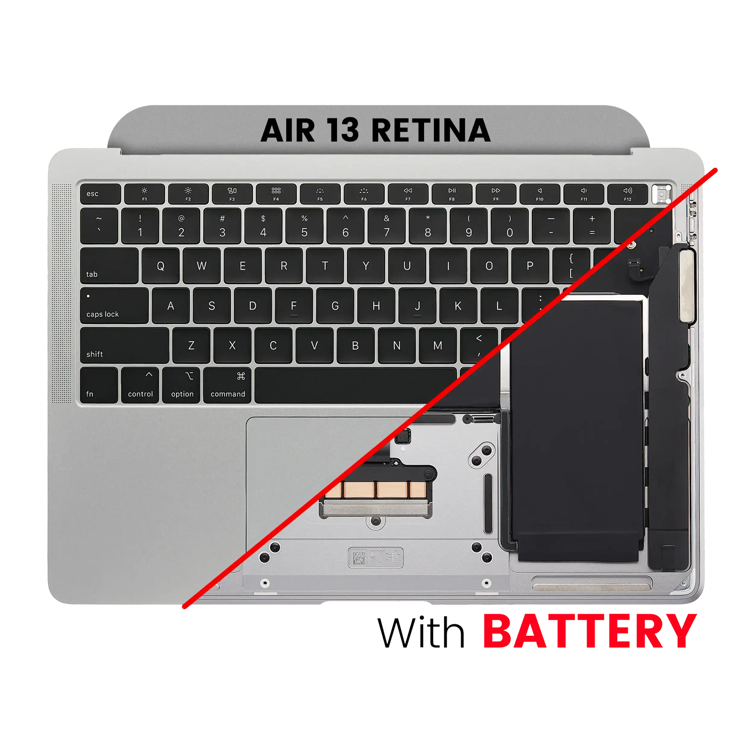 Top Case with Keyboard and Battery for MacBook Air 13" A1932 (2018/2019) (US English) (used OEM pull-out, Quality A) (Space Gray)
