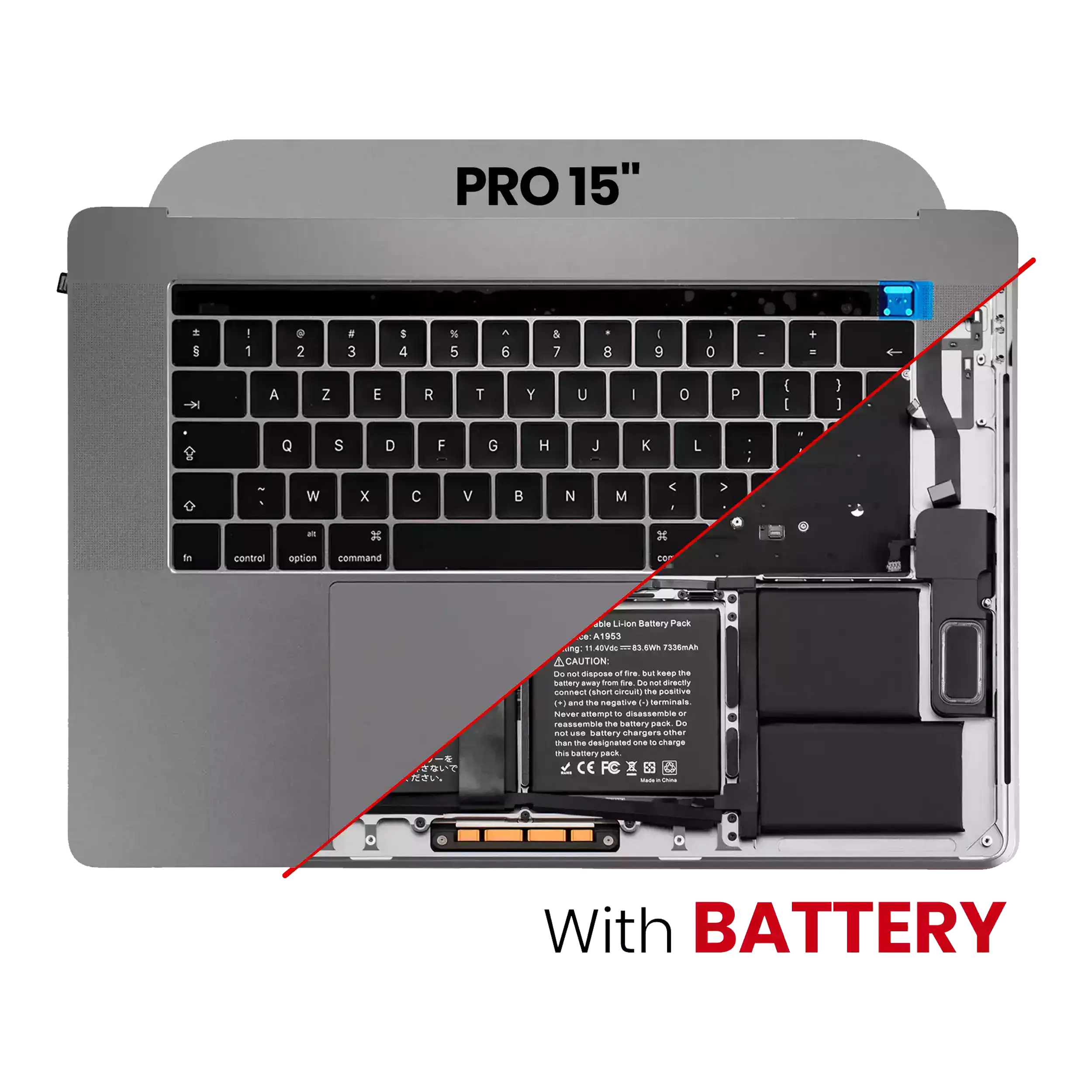 Topcase mit Akku+Tastatur für MacBook Pro 15" A1990 Silber
