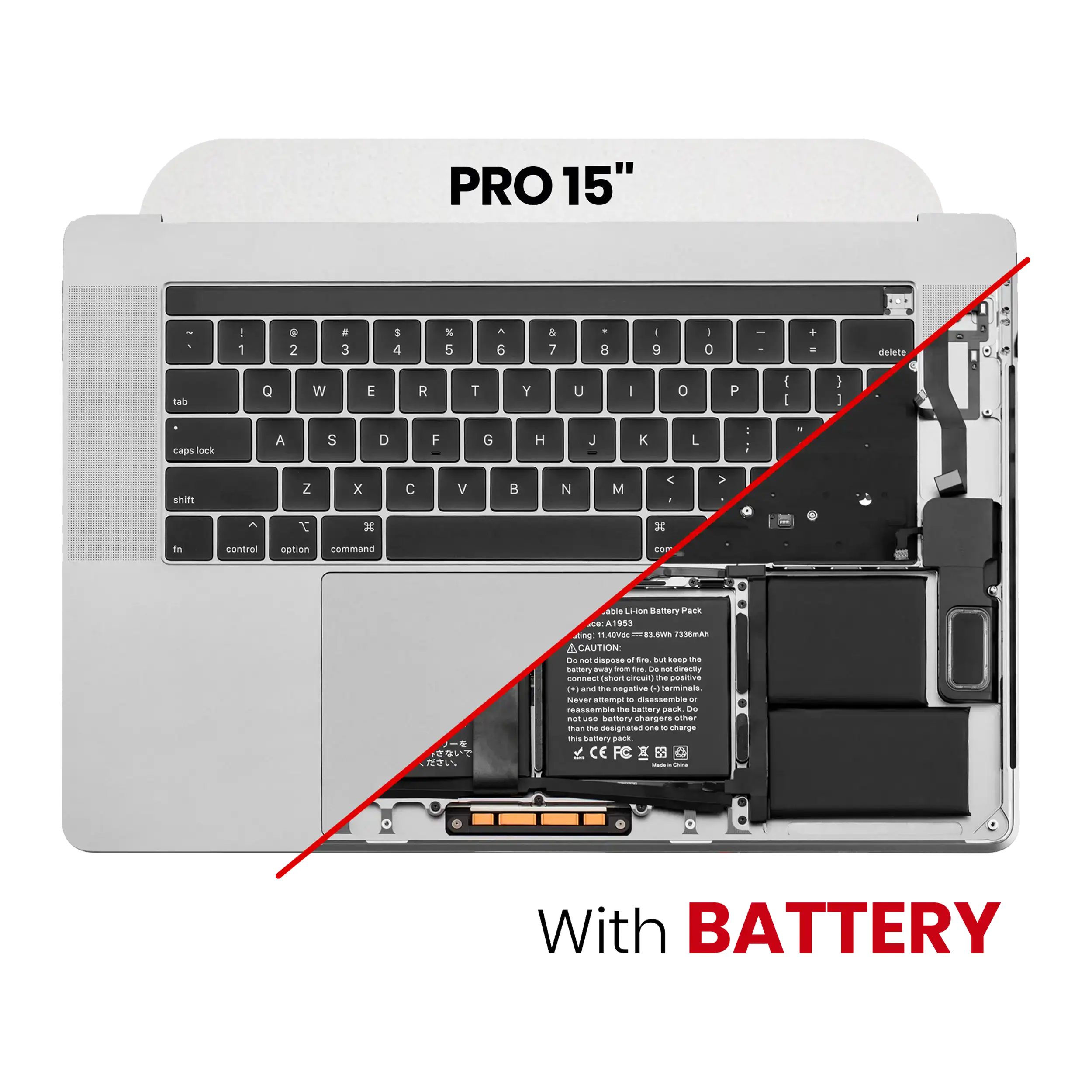 Top Case Complete Set (with Battery and Keyboard) for MacBook Pro 15" A1990 (2018-2019) Silver (US English)
