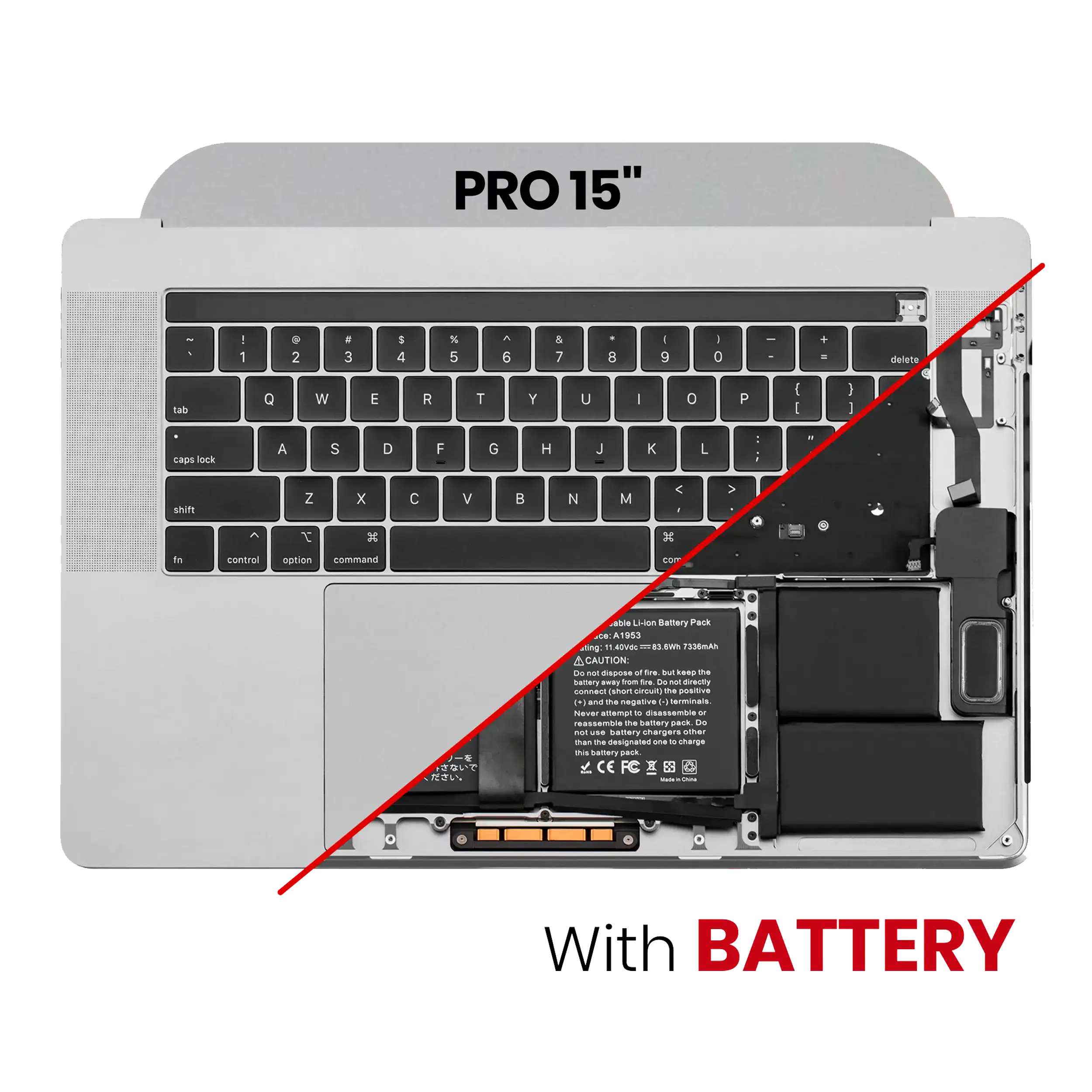 Top Case mit Akku und Tastatur für MacBook Pro 15" A1990 Spacegrau US English