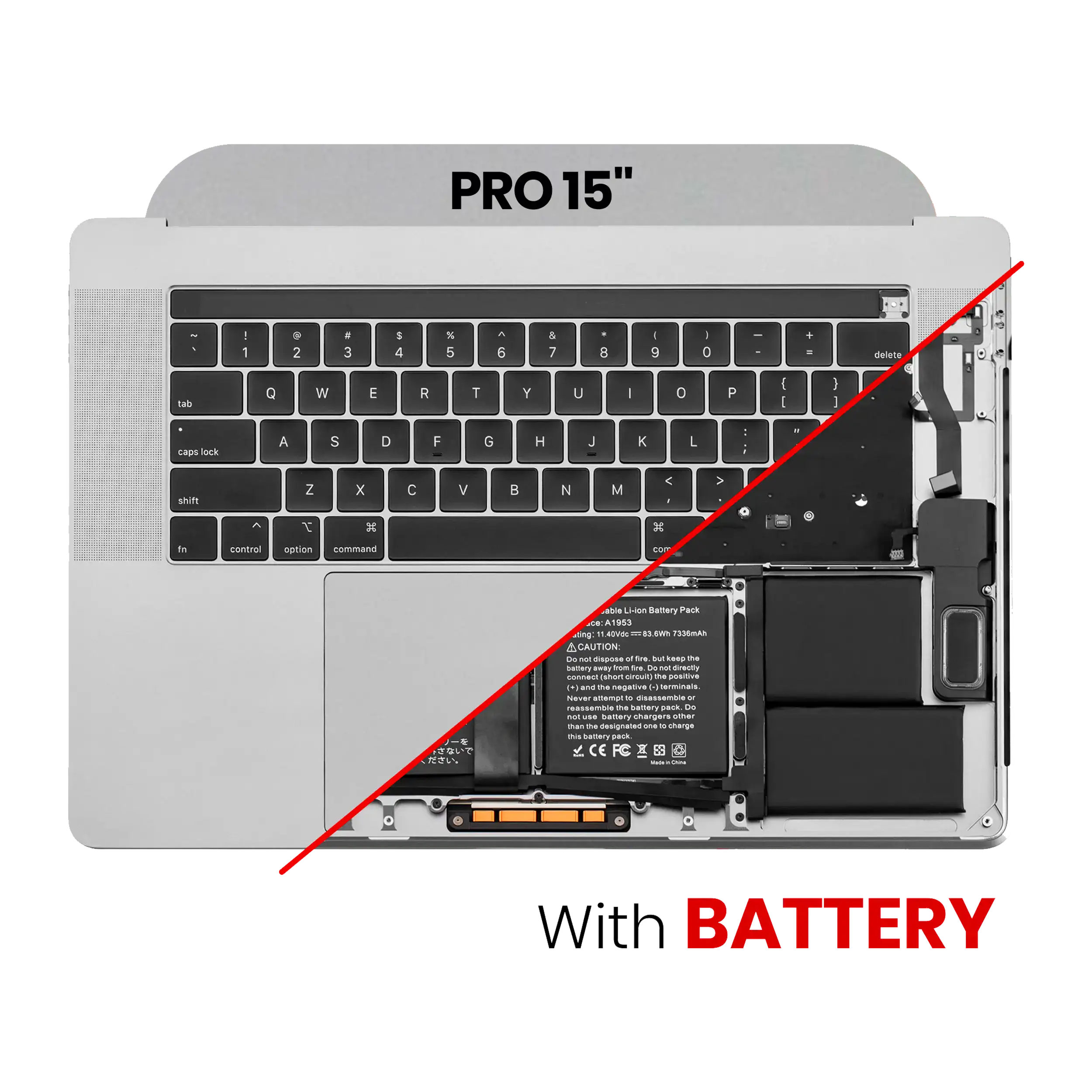 Top Case with Battery and Keyboard for MacBook Pro 15" A1990 (2018-2019) (US Keyboard) (Used OEM Pull, Grade A) (Space Gray)