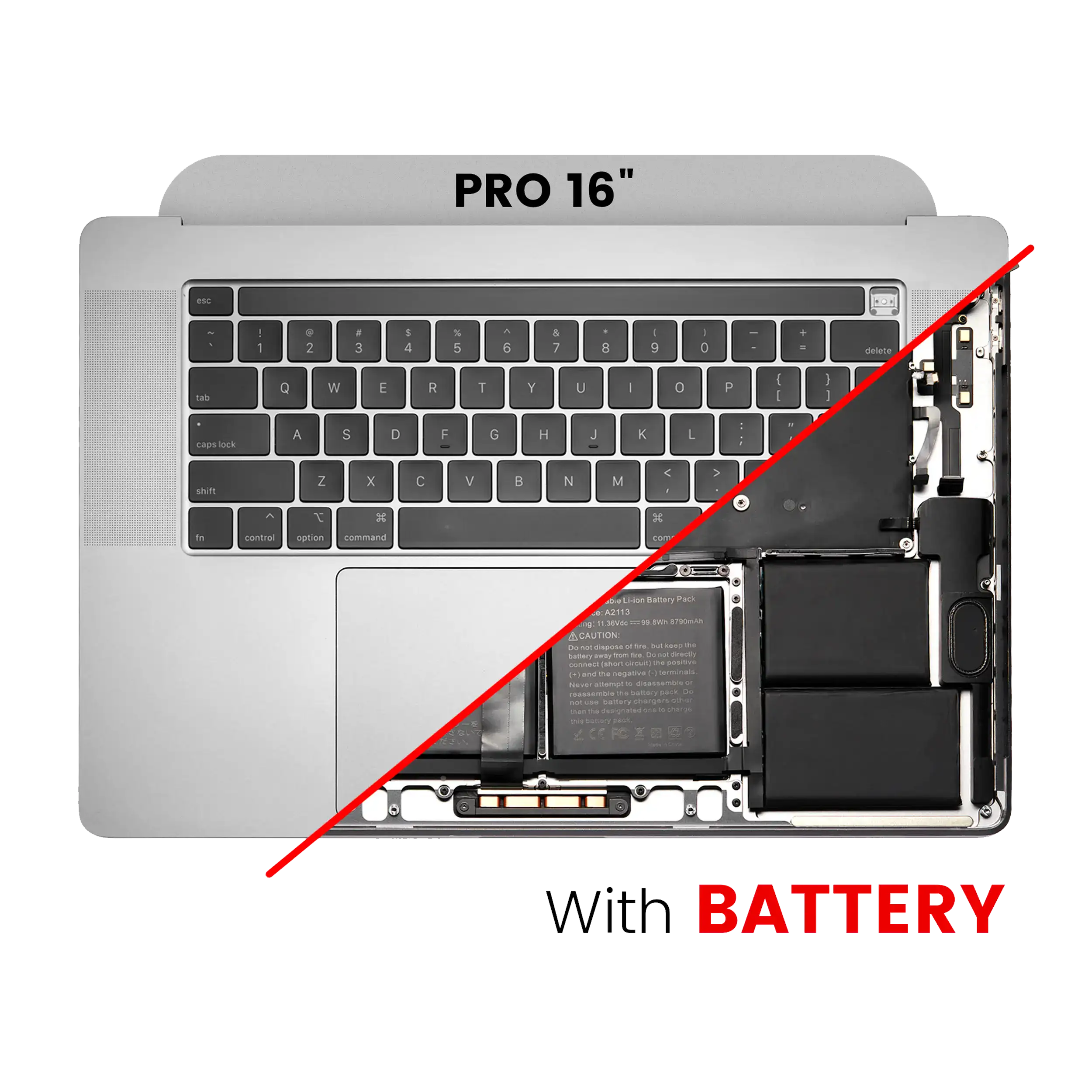 Topcase with Battery and Keyboard for MacBook Pro 16" (A2141 / Mid 2019) (US English) (used OEM part, Grade A) (Silver)