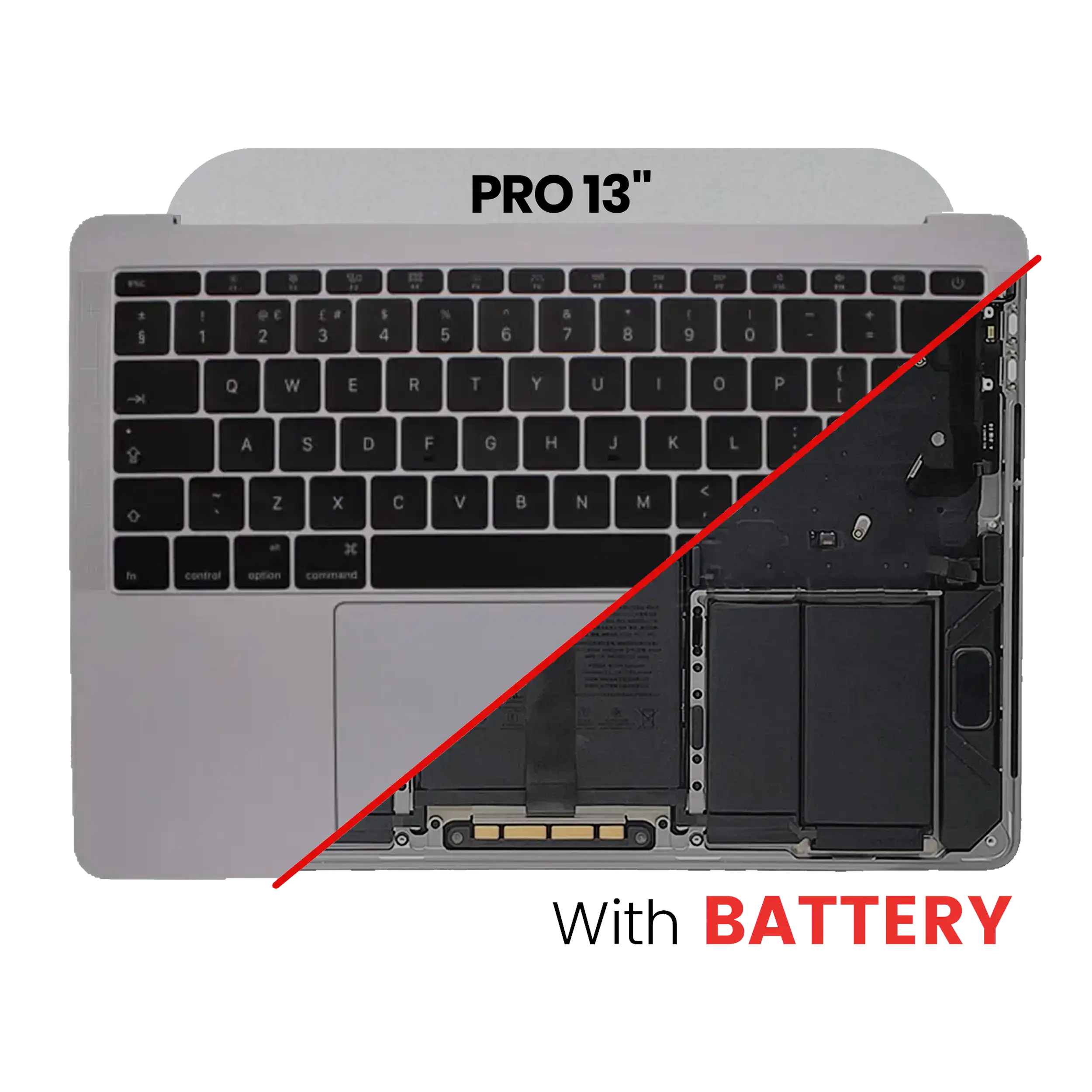 Top Case mit Keyboard (ISO UK) and Trackpad für MacBook Pro 13" A1989 (2018-2019) (gebrauchter OEM-Ausbau, Qualität B/C) (Space Grau)