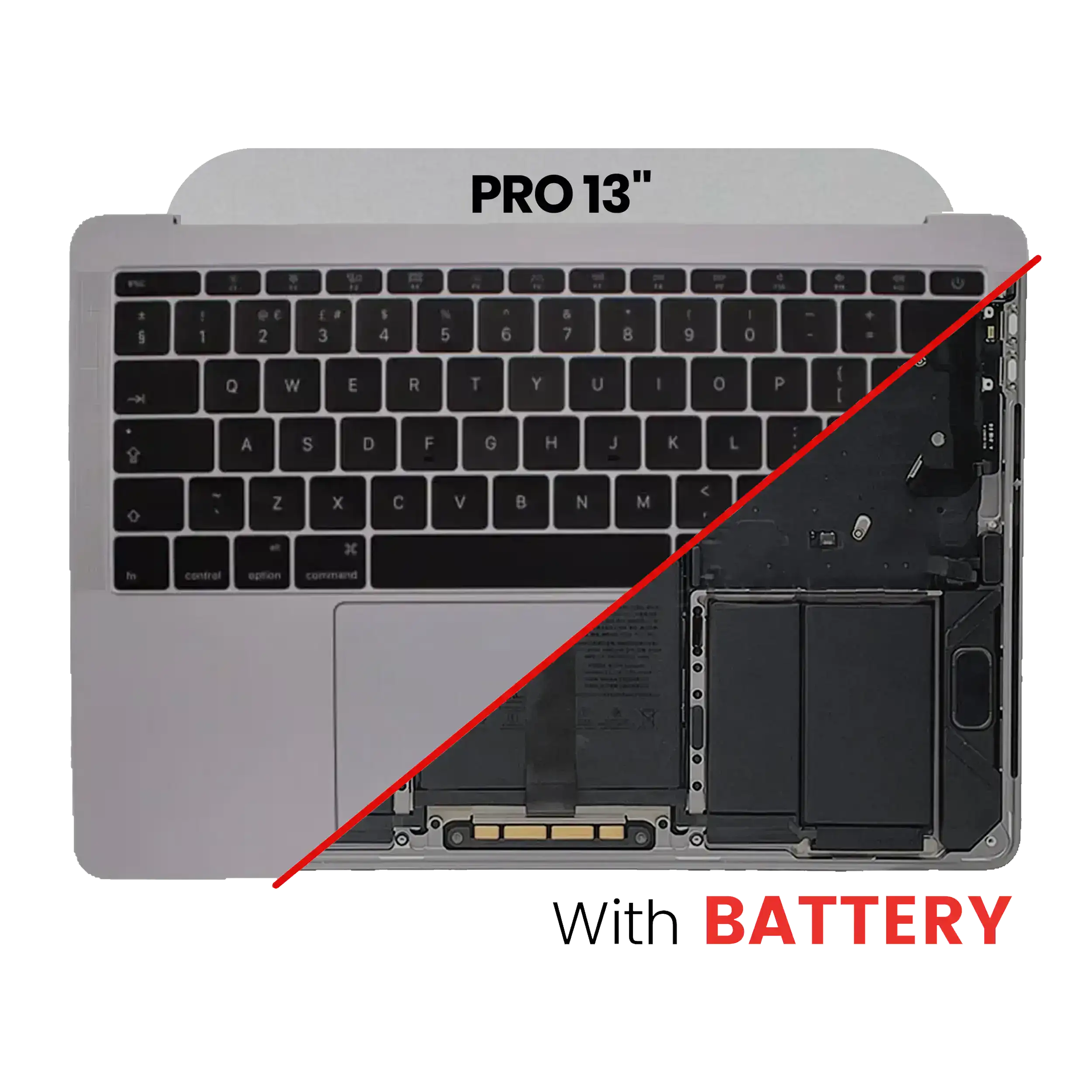 Top Case mit Keyboard (ANSI US) and Trackpad für MacBook Pro 13" A1989 (2018-2019) (gebrauchter OEM-Ausbau, Qualität B/C) (Space Grau)