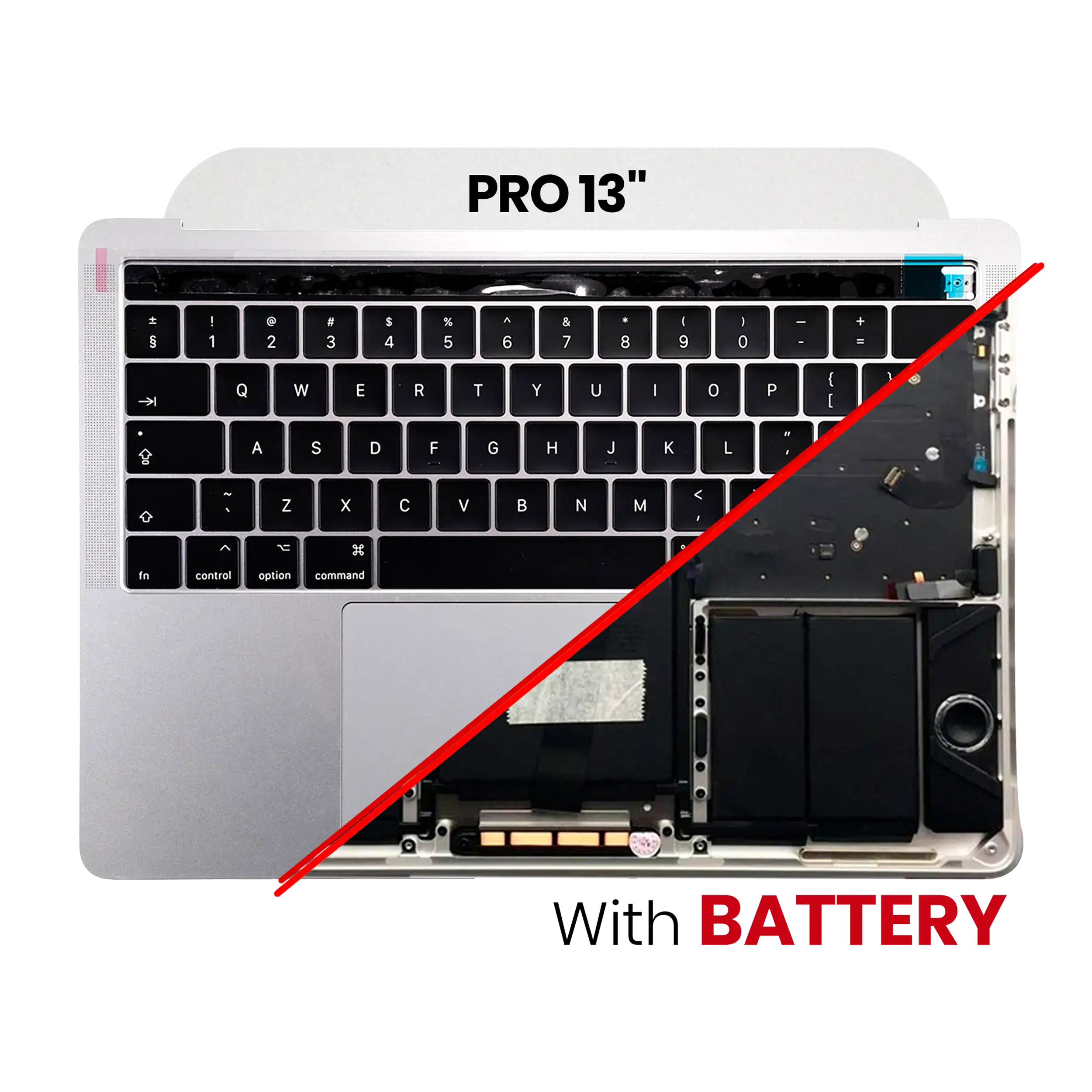 Top Case with Battery and Keyboard for MacBook Pro 13" A1706 (2016) (US Keyboard) (Grade A) (Silver)