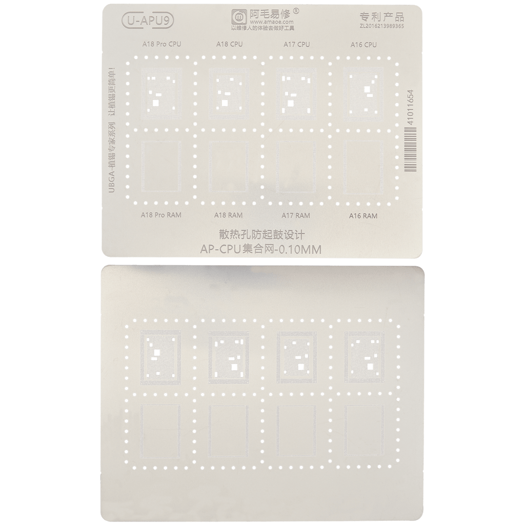A16-A18 Pro U-APU9 0.10MM CPU RAM BGA Reballing Stencil for iPhone 15 Pro Max Amaoe