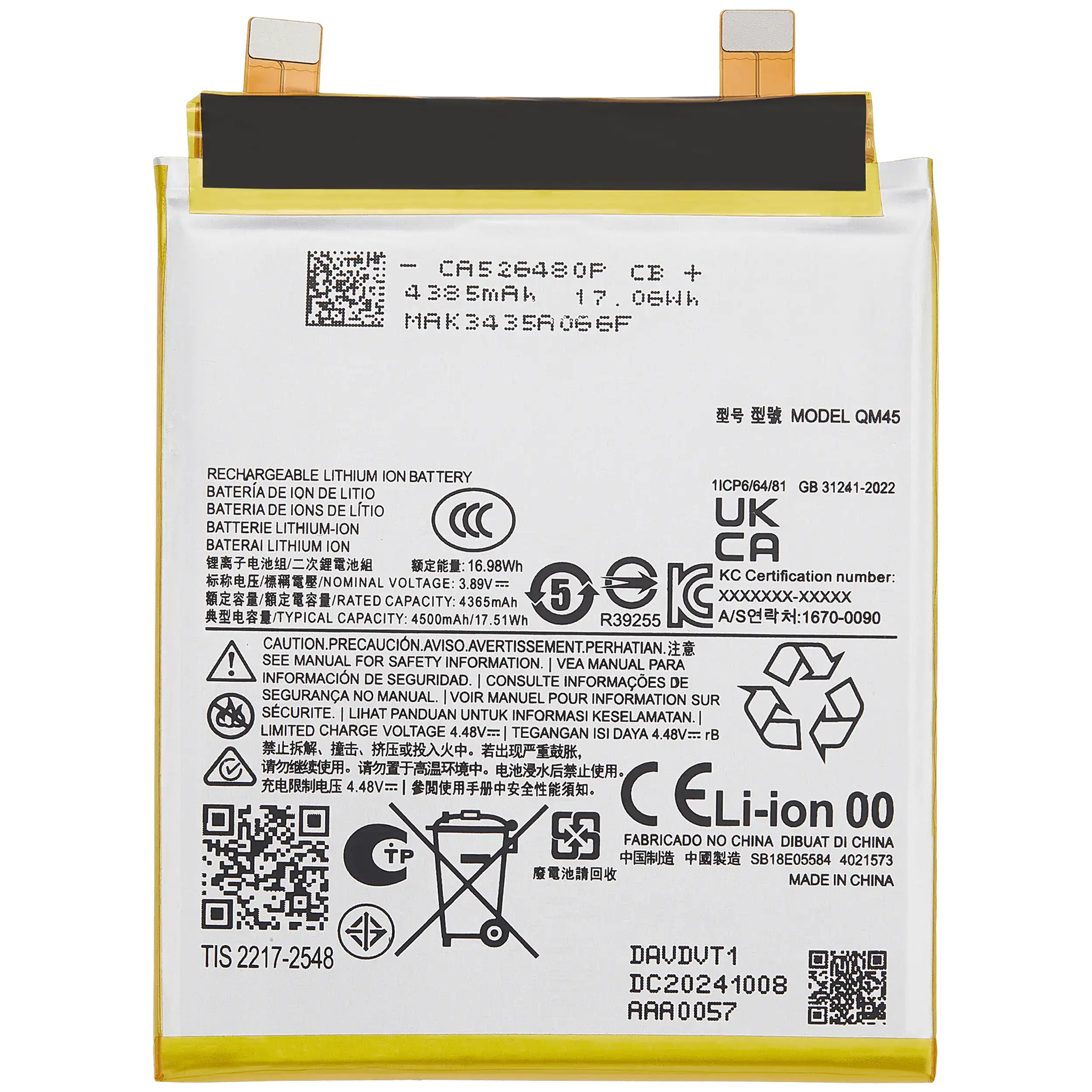 Replacement battery for Motorola Moto Edge 50 Pro (XT2403 / 2024) (QM45)
