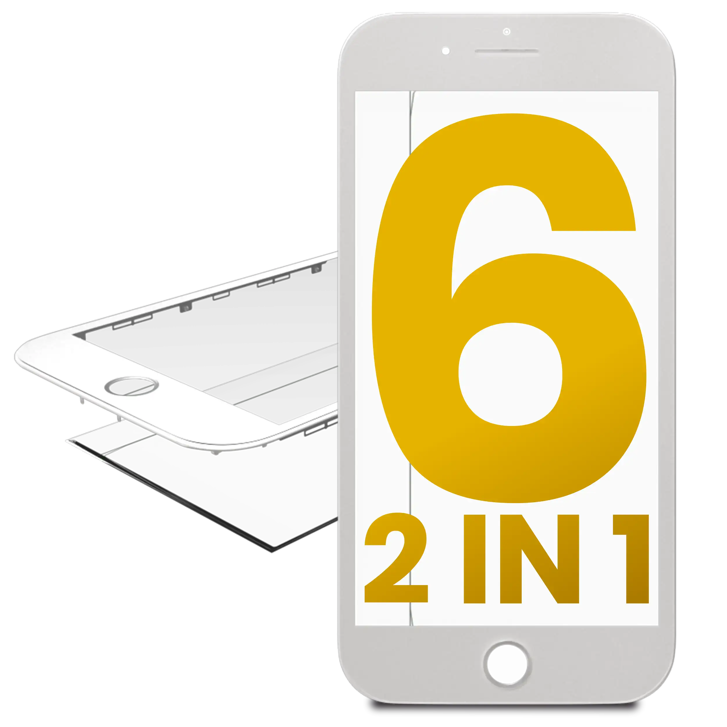 2-in-1 (Frontglas + Rahmen vormontiert) für iPhone 6 (2er-Pack) (Weiß)
