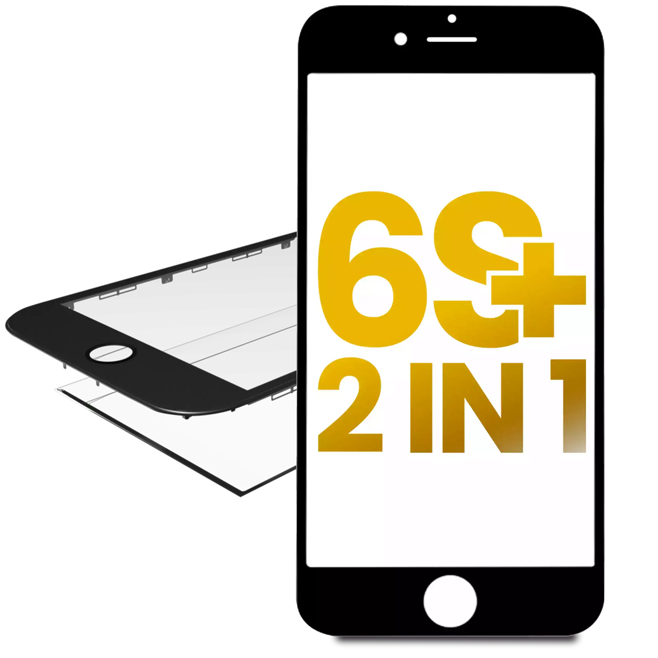 2 in 1 Frontglas mit Rahmen vormontiert für iPhone 6S Plus (2er-Pack) Schwarz