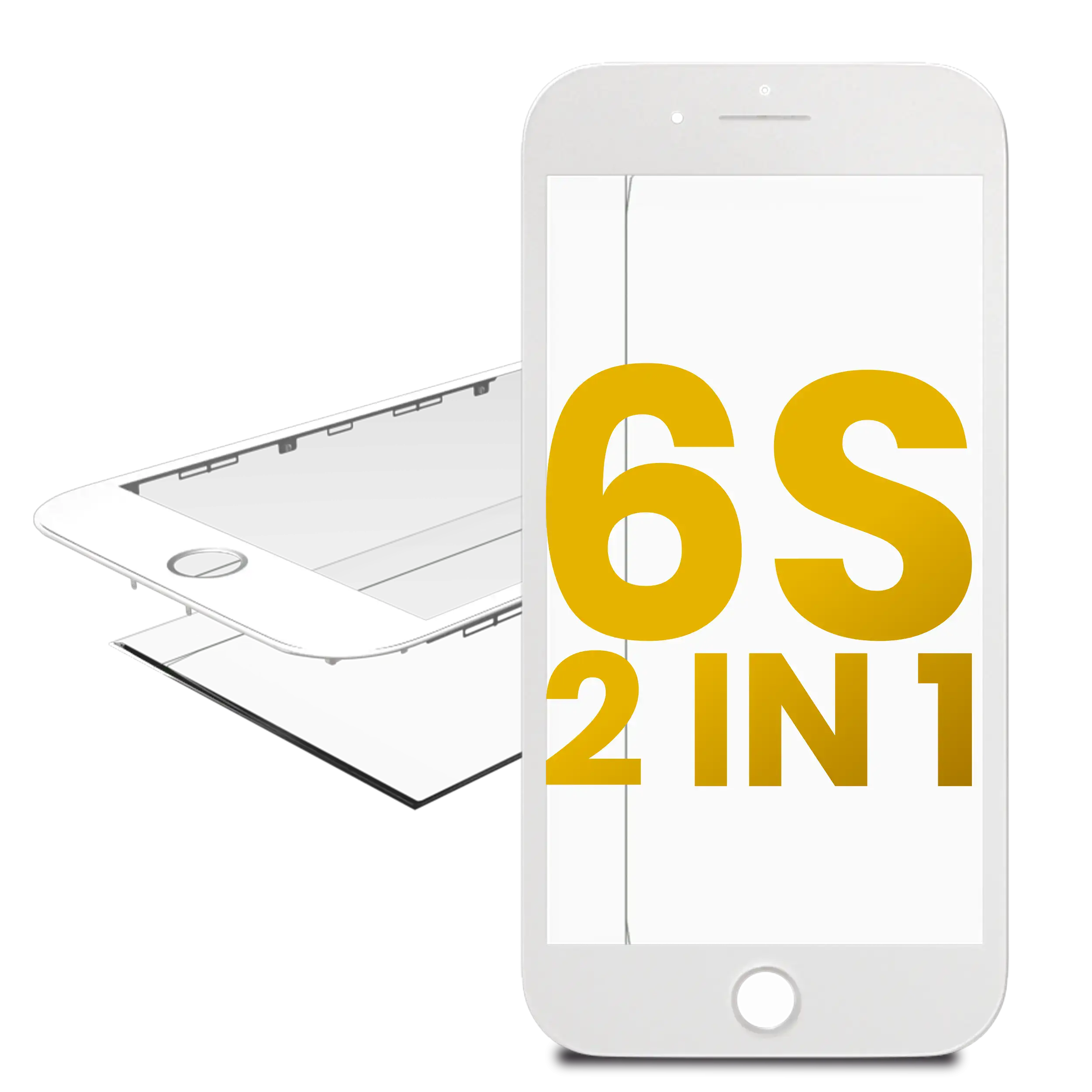 2 in 1 (Frontglas + Rahmen vormontiert) für iPhone 6S (2er-Pack) (Weiß)