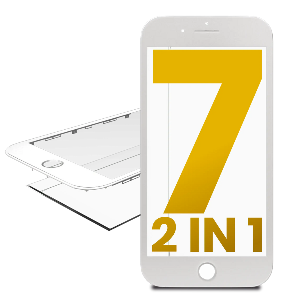 2-in-1 Front Glass with Pre-Installed Frame for iPhone 7 (2-Pack, White)