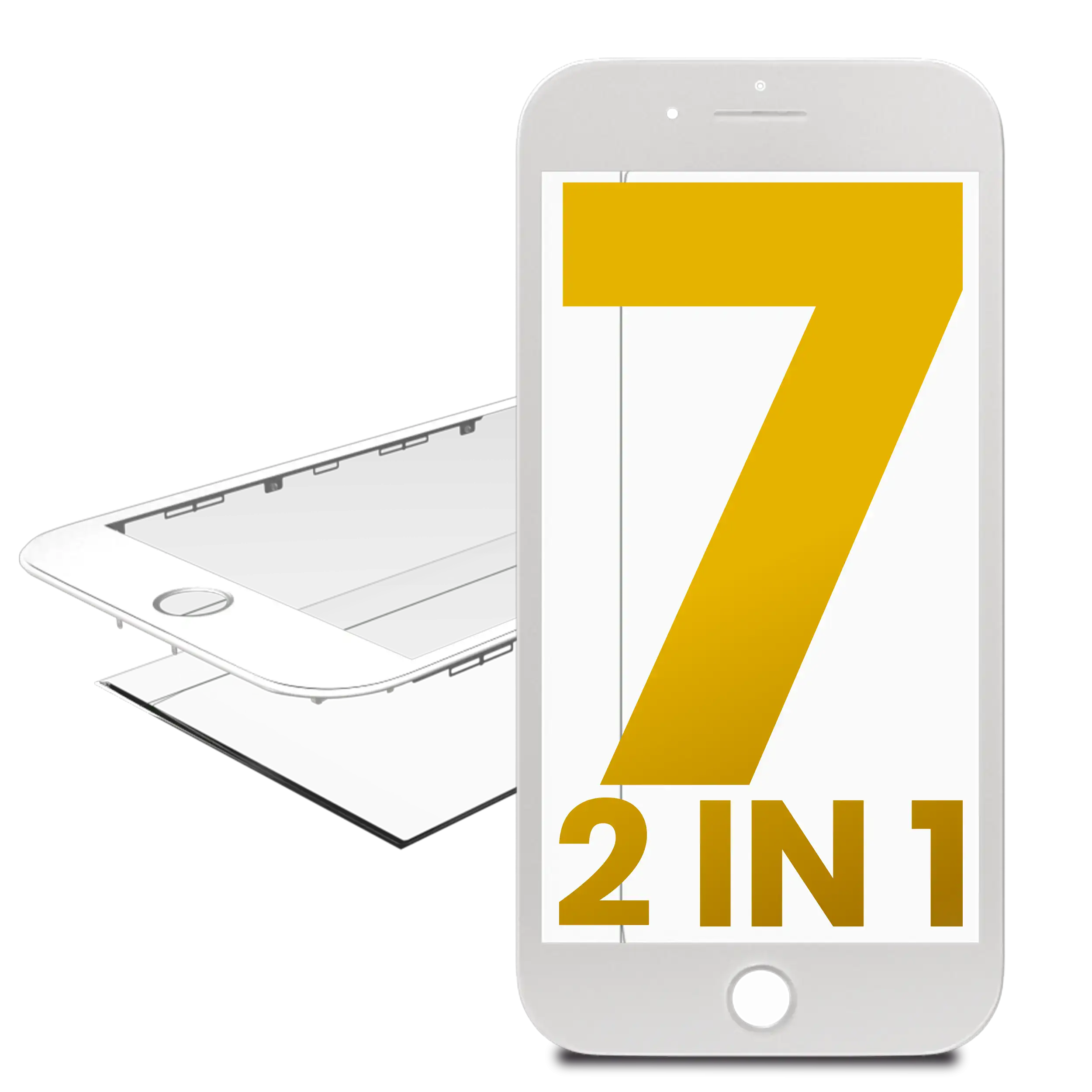 2-in-1 Front Glass with Pre-Installed Frame for iPhone 7 (2-Pack, White)