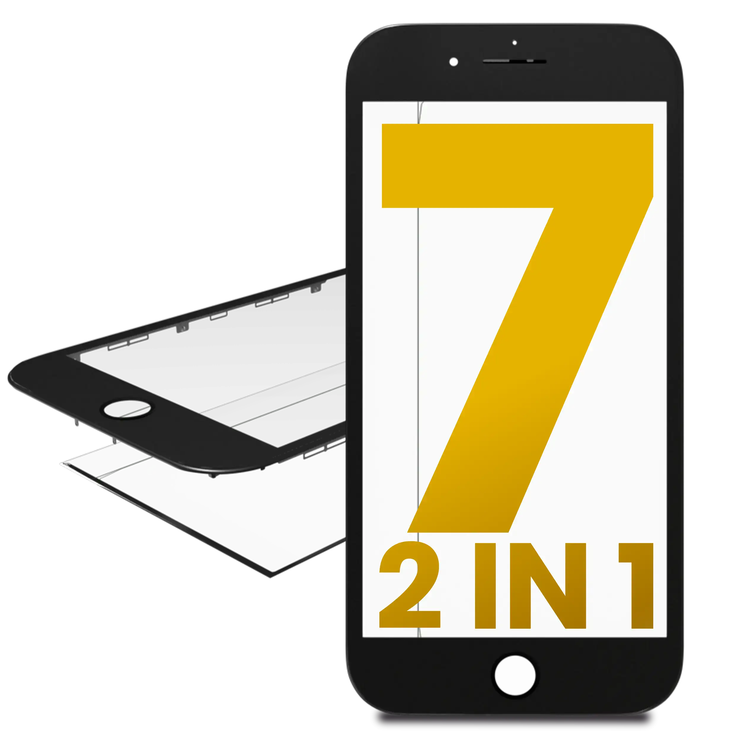 2-in-1 Frontglas mit Rahmen (vormontiert) für iPhone 7 (2er-Pack, Schwarz)