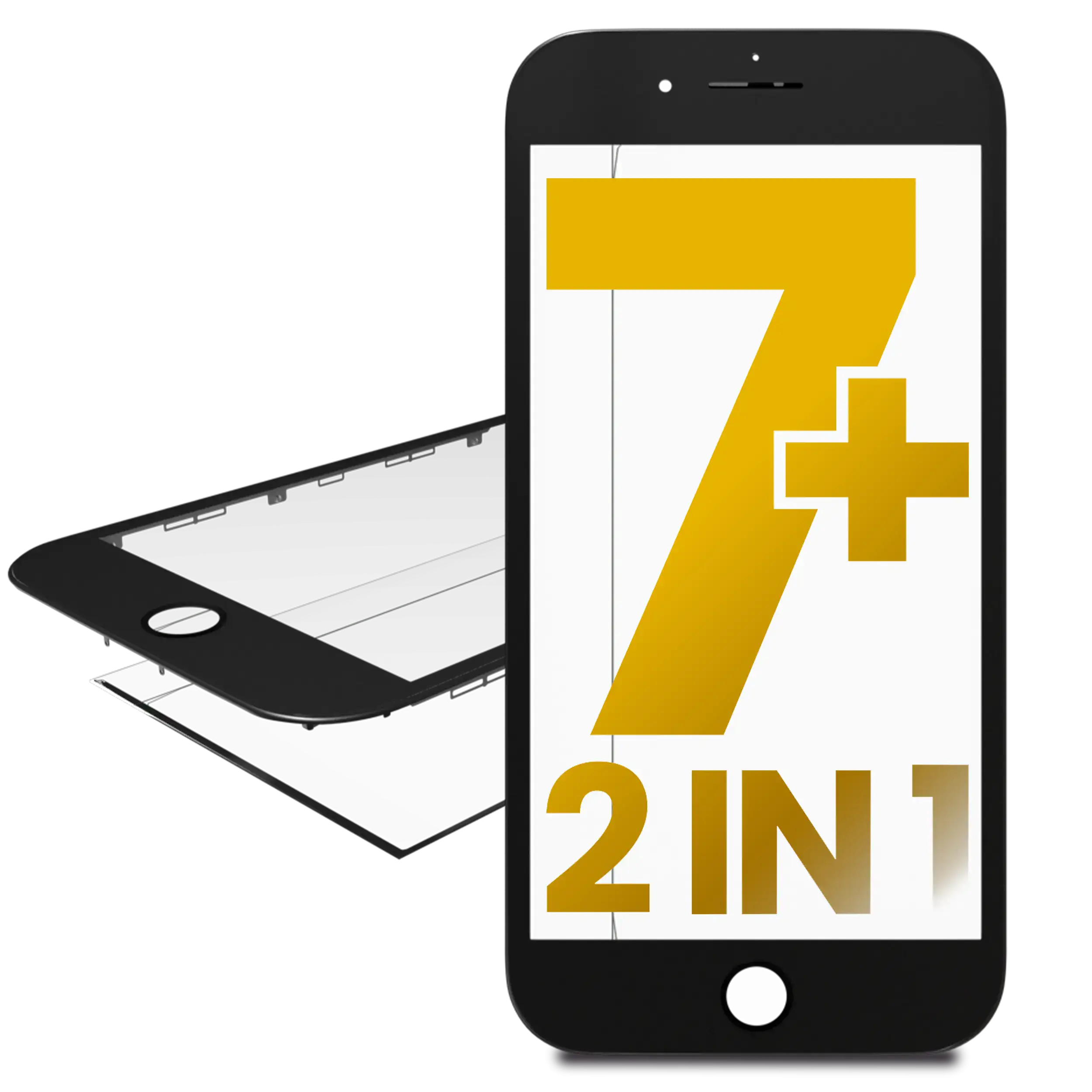 iPhone 7 Plus Glas mit Rahmen vorinstalliert Schwarz Premium 2er-Pack