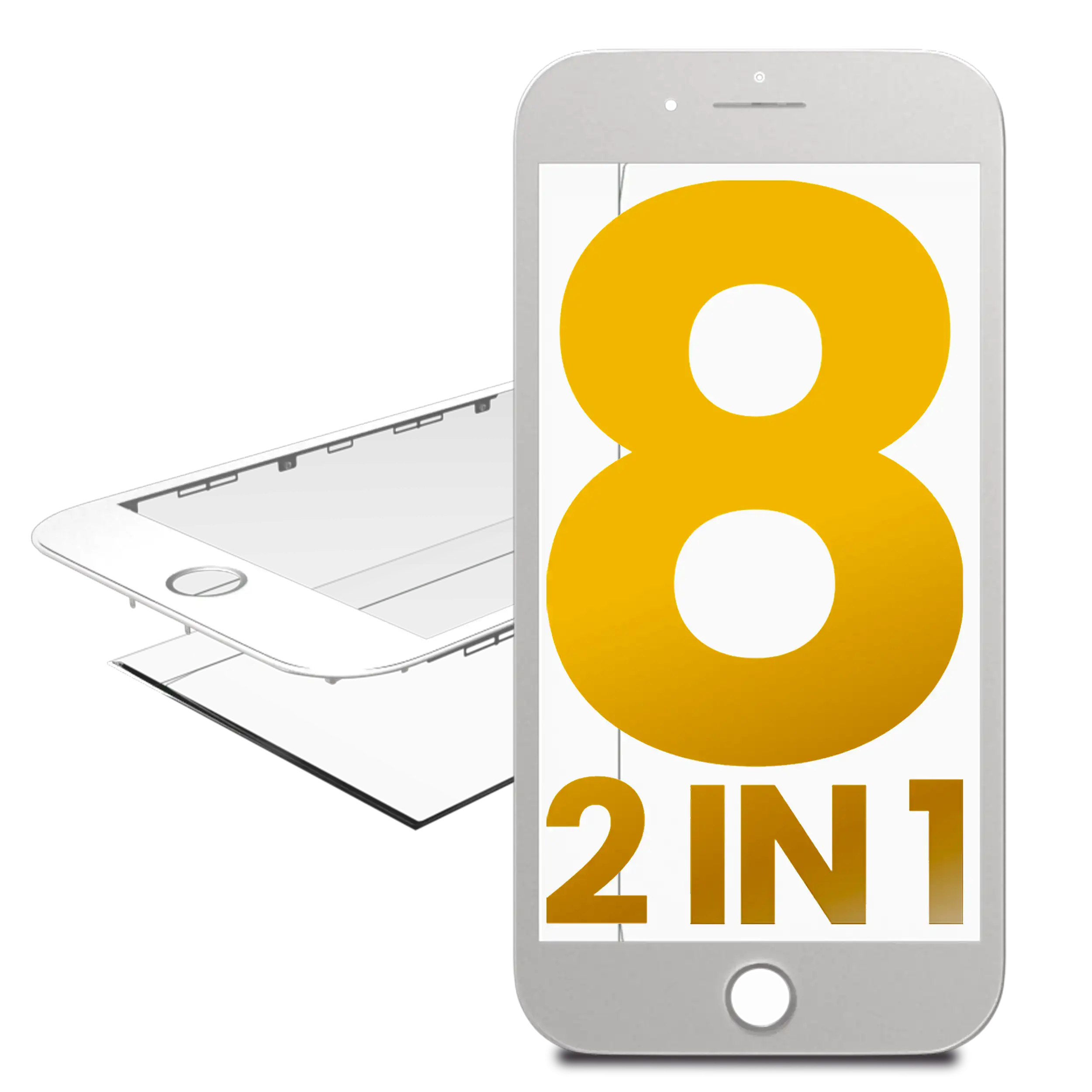 2 in 1 (Front Glass + Frame) for iPhone 8 (2 Pack) (White)