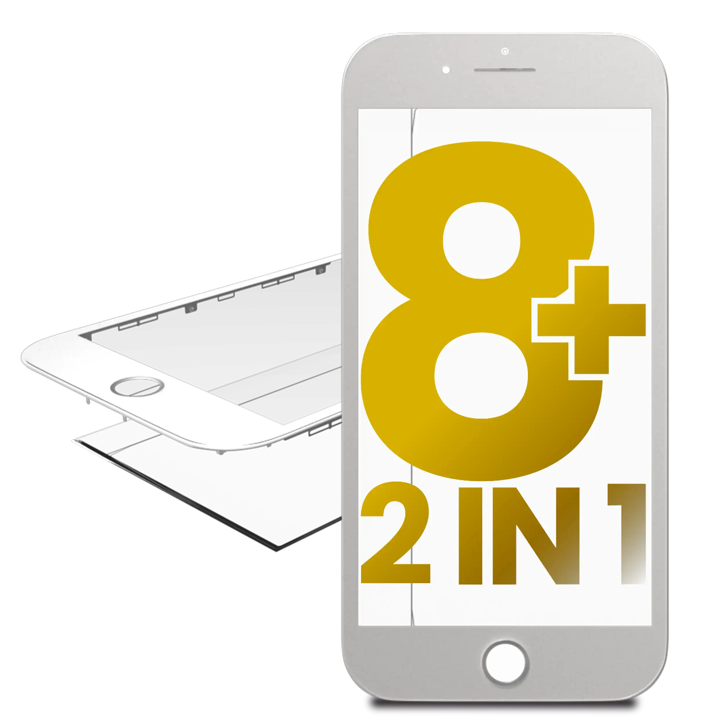 Glas mit Rahmen vorinstalliert für iPhone 8 Plus Weiß Premium 2er-Pack