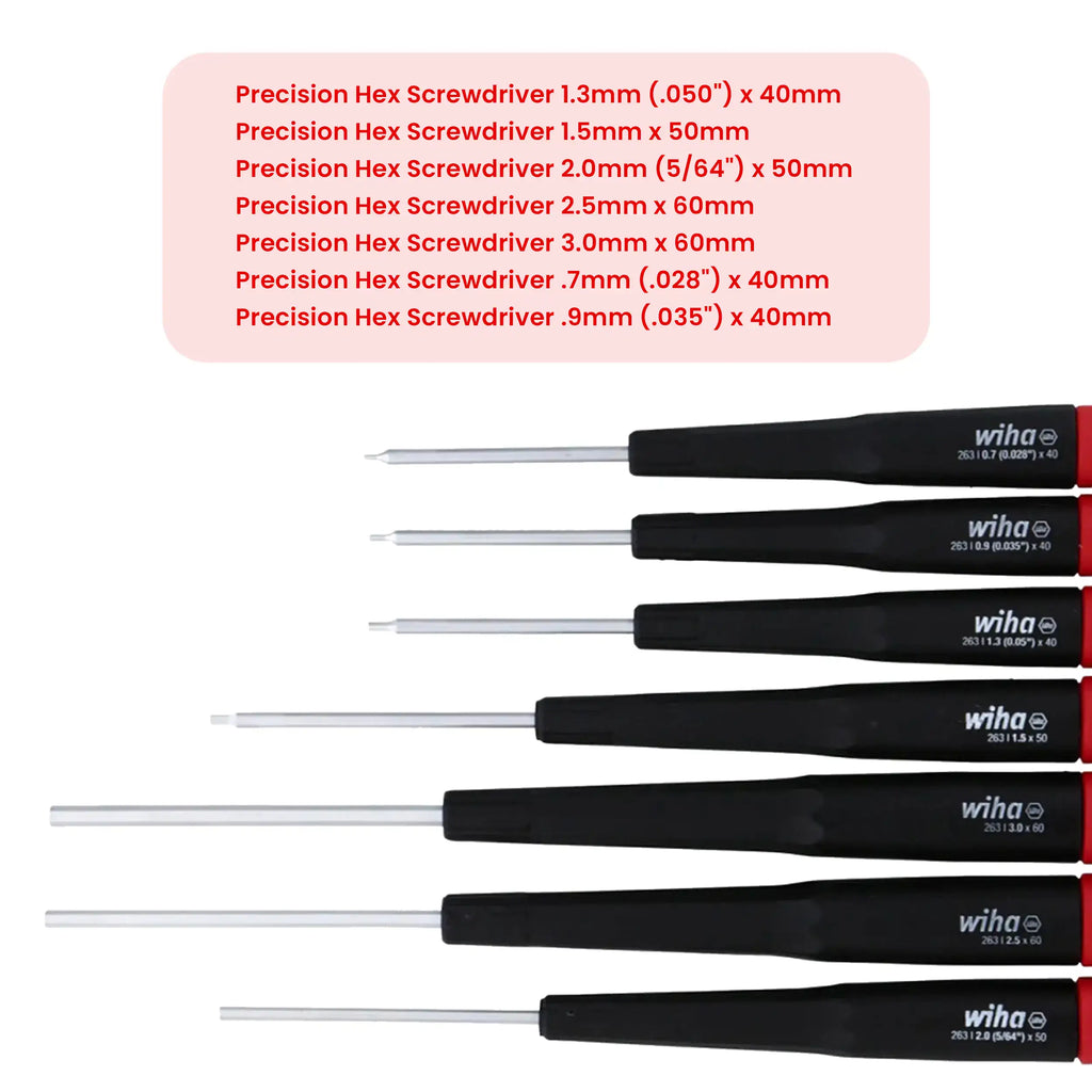 Wiha 7-teiliges Präzisions-Sechskant-Schraubendreher-Set, metrisch (26390)