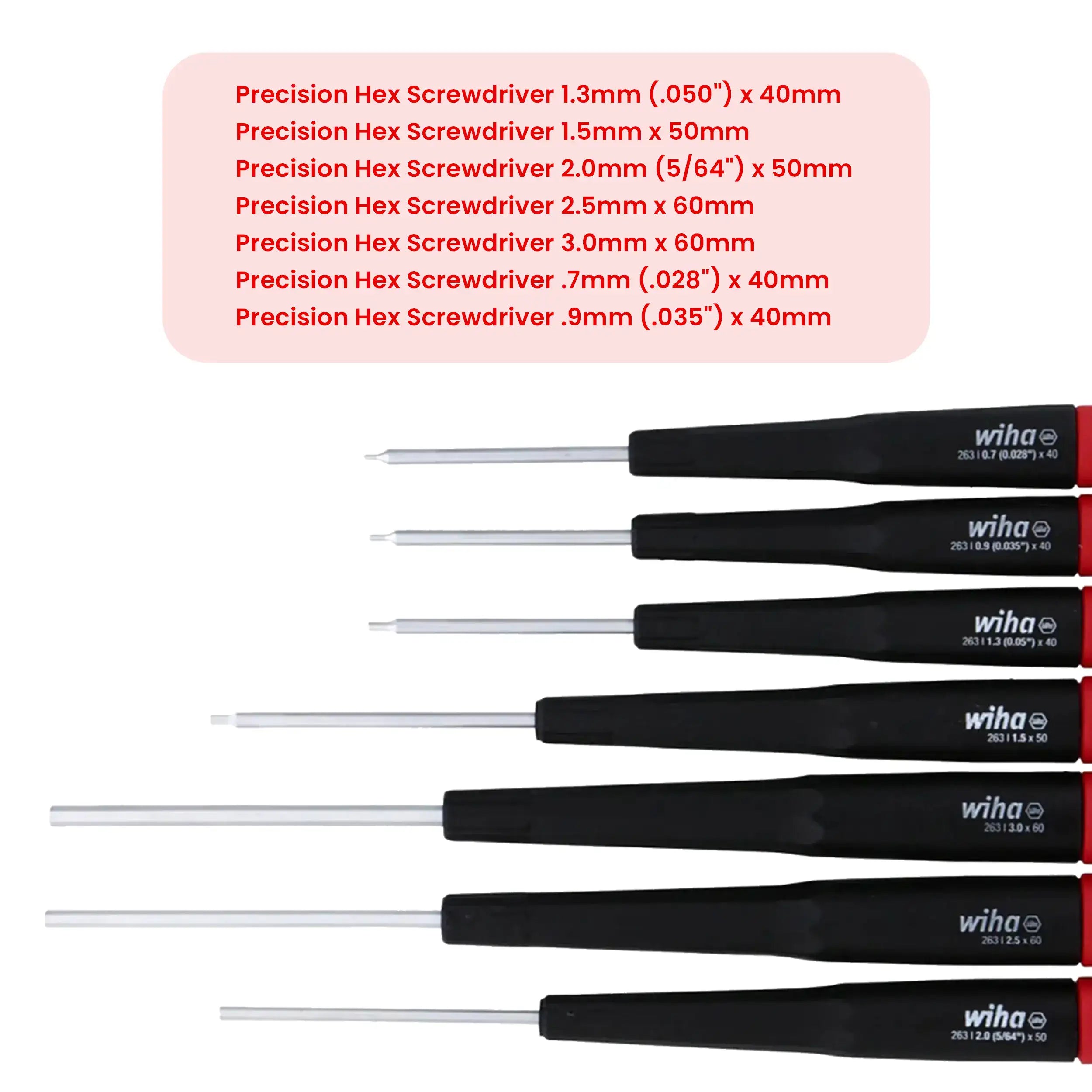 Wiha 7-piece Precision Hex Screwdriver Set, Metric (26390)