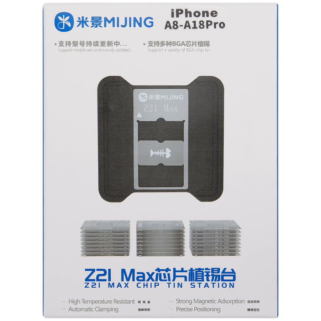 Z21 Max 9-in-1 CPU-Reballing-Schablone für A8 bis A18 (MiJing)