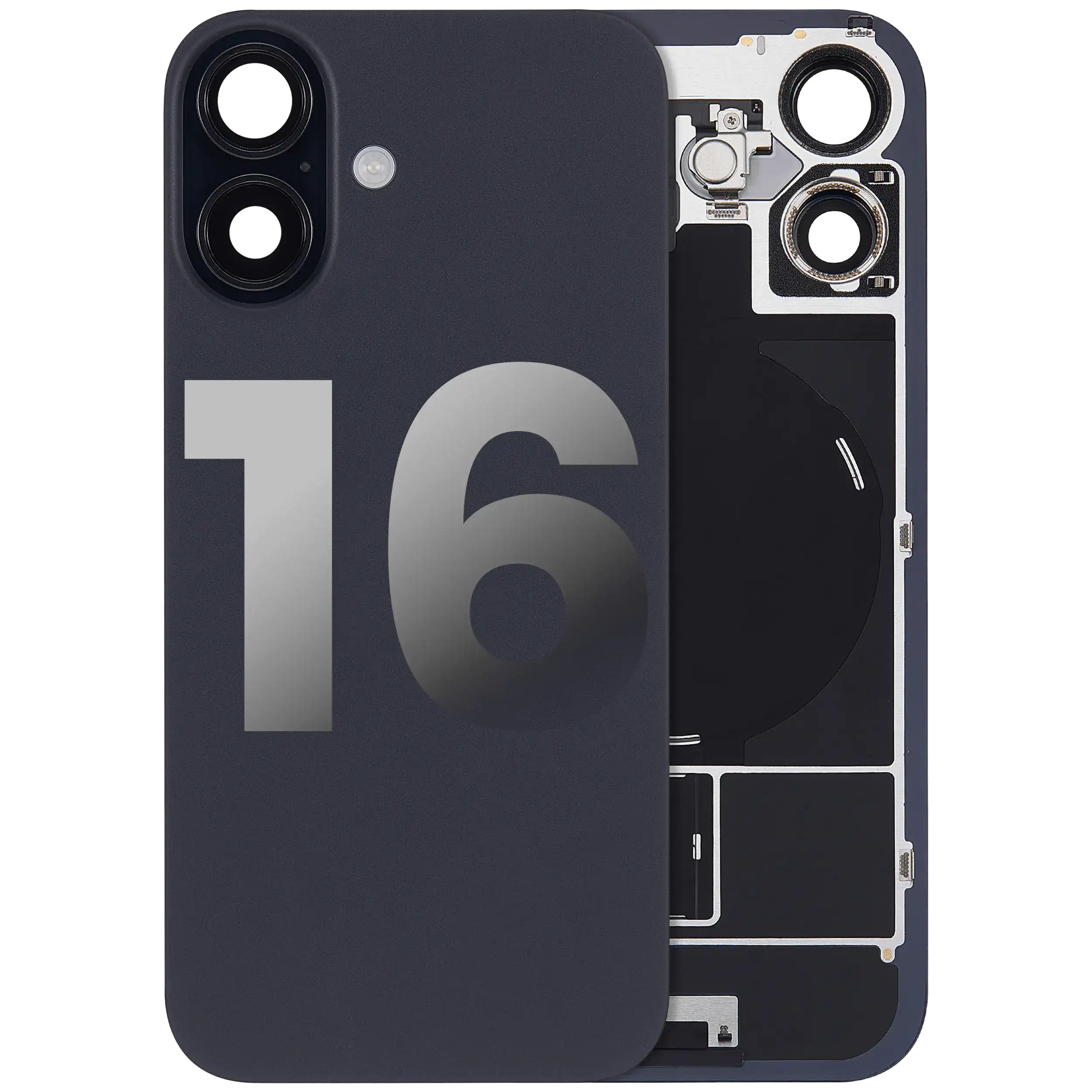 Back Cover with MagSafe Magnet, NFC & Flash Flex Cable for iPhone 16 (Used OEM Pull, Quality B, Black)